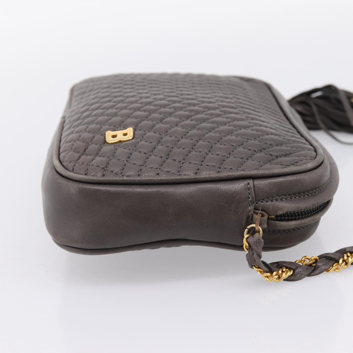 BALLY Chain Shoulder Bag Leather Gray Gold Tone Auth 196399A