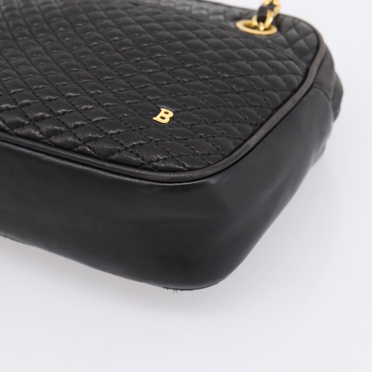 BALLY Chain Shoulder Bag Leather Black Gold Tone Auth 196400A