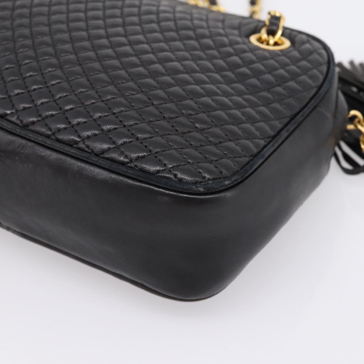 BALLY Chain Shoulder Bag Leather Black Gold Tone Auth 196400A
