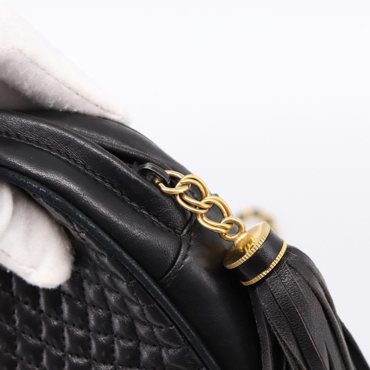 BALLY Chain Shoulder Bag Leather Black Gold Tone Auth 196400A