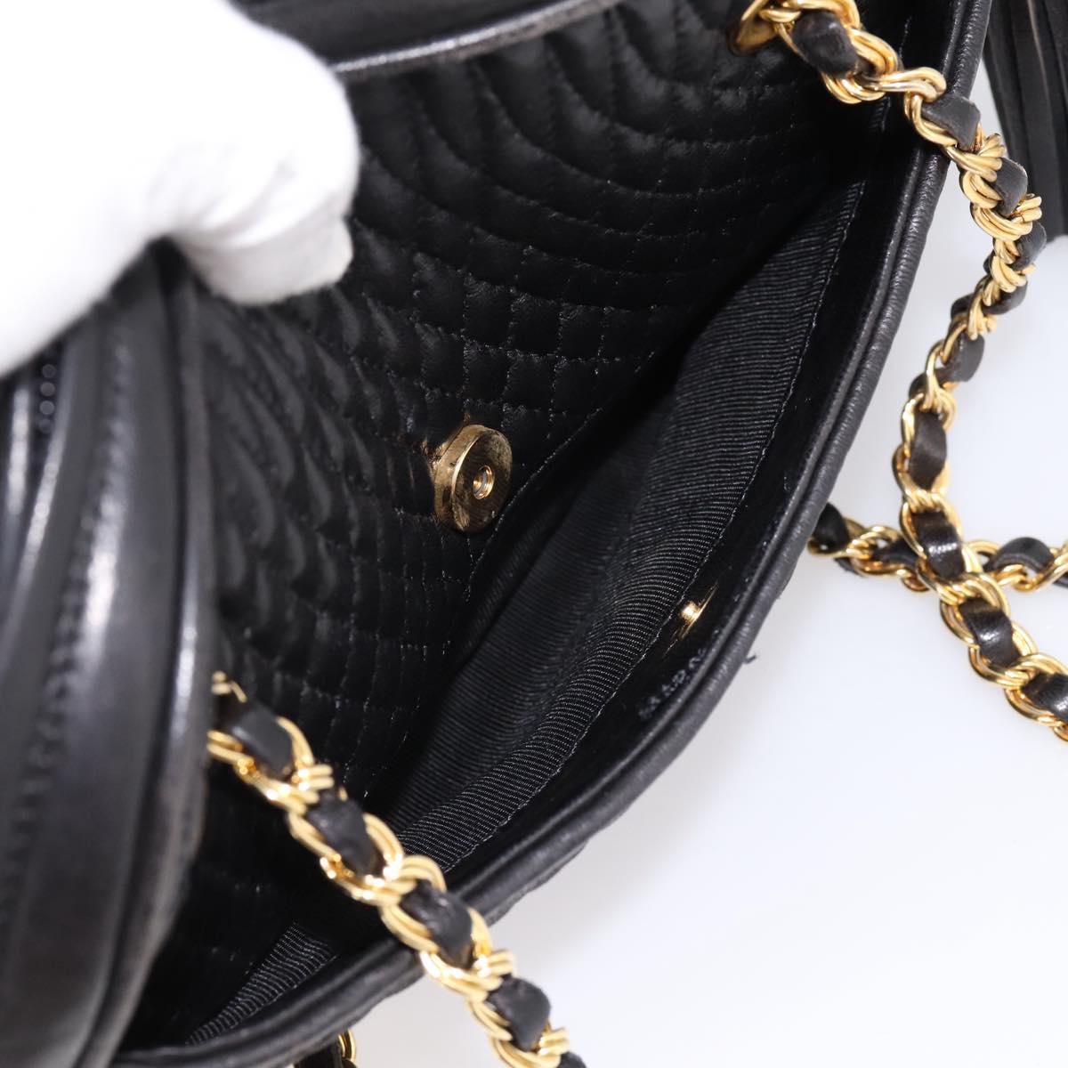 BALLY Chain Shoulder Bag Leather Black Gold Tone Auth 196400A