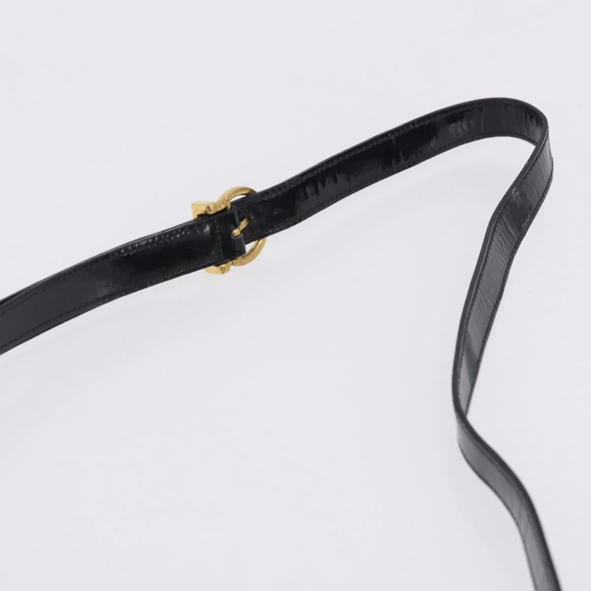 Salvatore Ferragamo Hand Bag Patent 2way Black Gold Tone Auth 196403