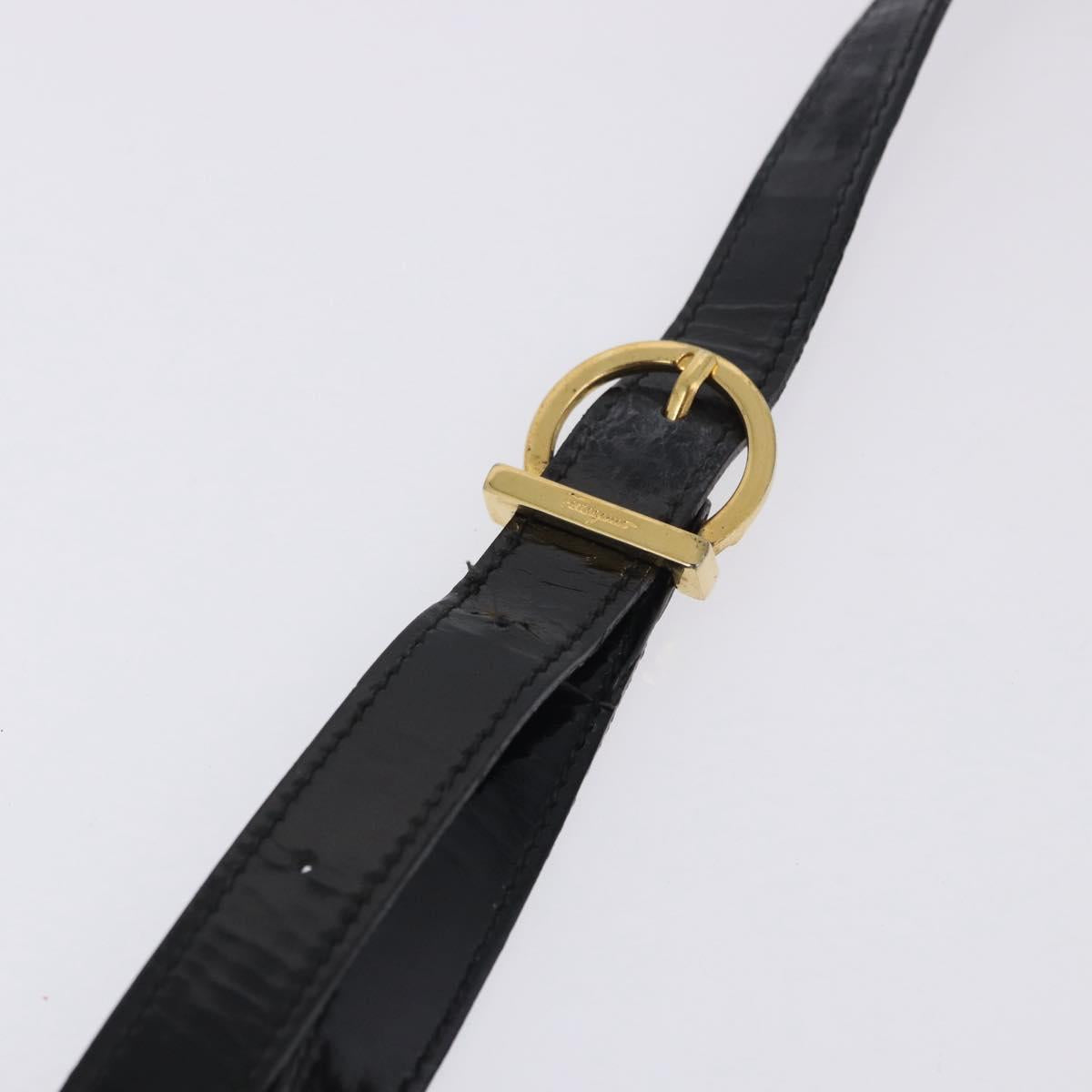 Salvatore Ferragamo Hand Bag Patent 2way Black Gold Tone Auth 196403
