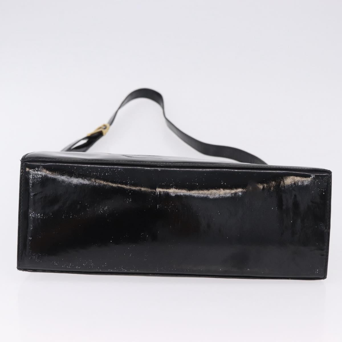 Salvatore Ferragamo Hand Bag Patent 2way Black Gold Tone Auth 196403