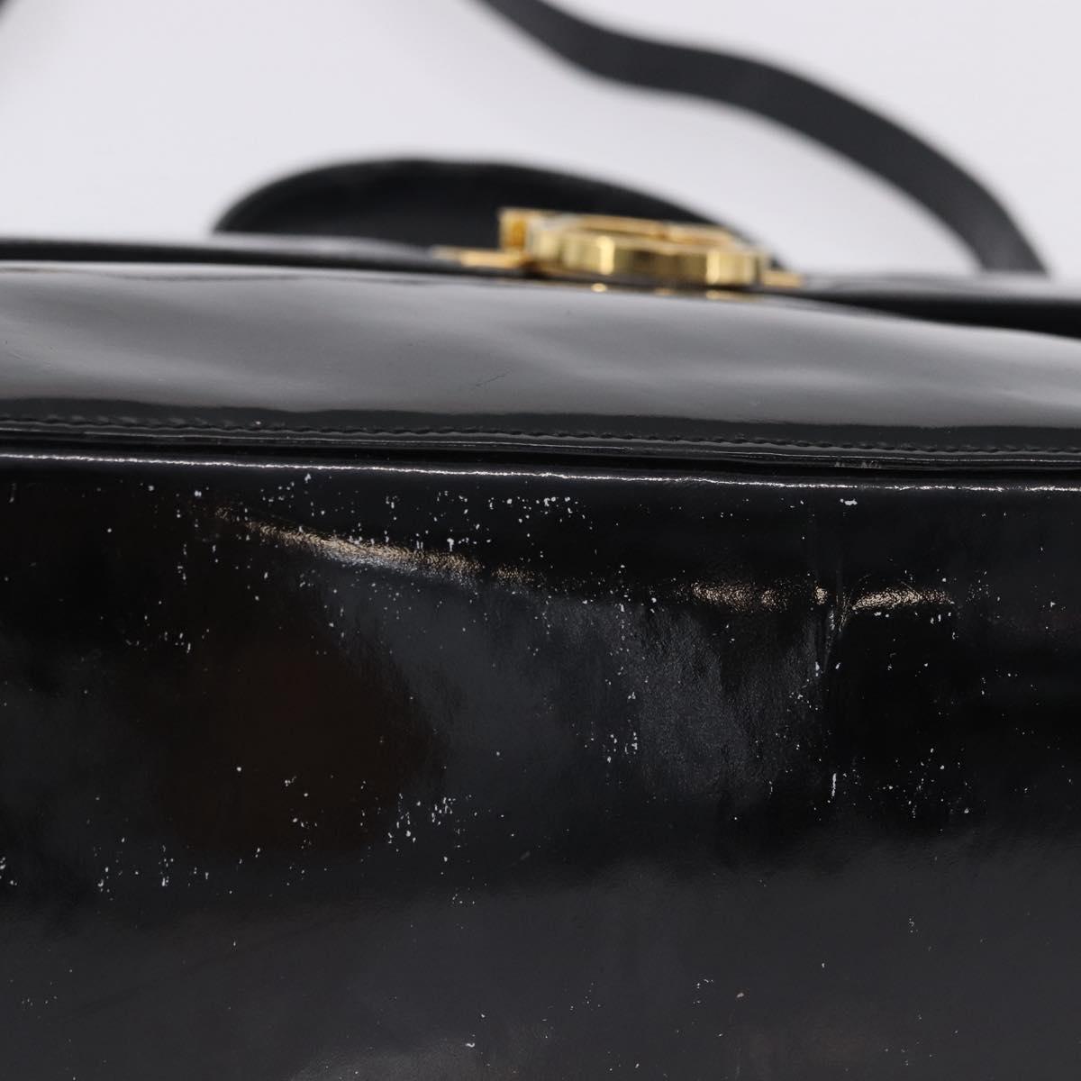 Salvatore Ferragamo Hand Bag Patent 2way Black Gold Tone Auth 196403