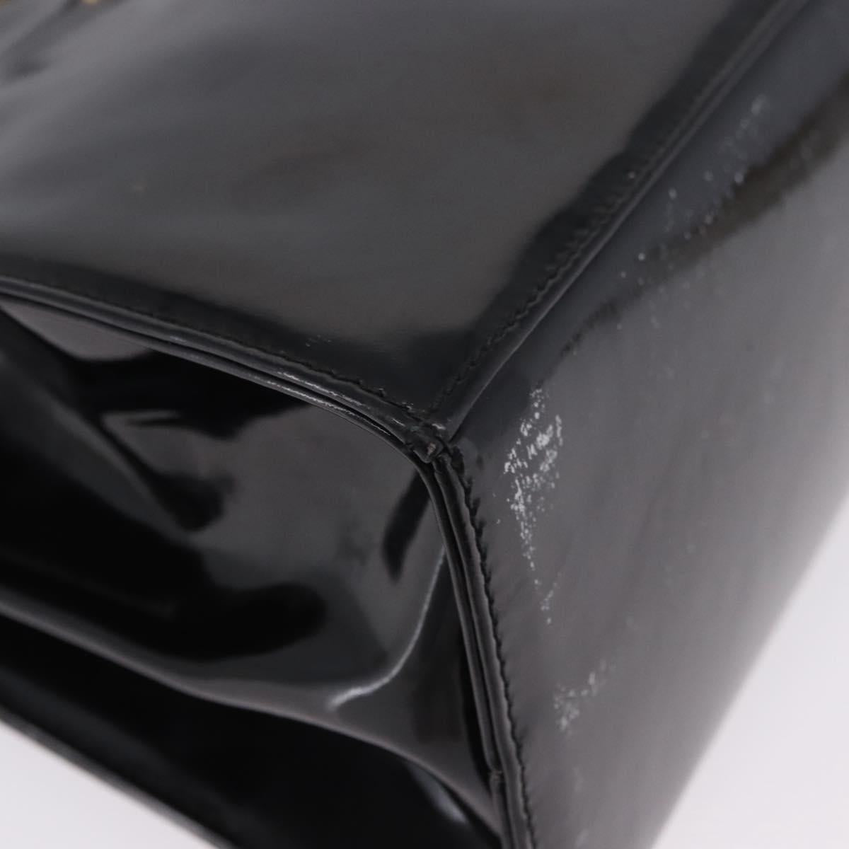 Salvatore Ferragamo Hand Bag Patent 2way Black Gold Tone Auth 196403