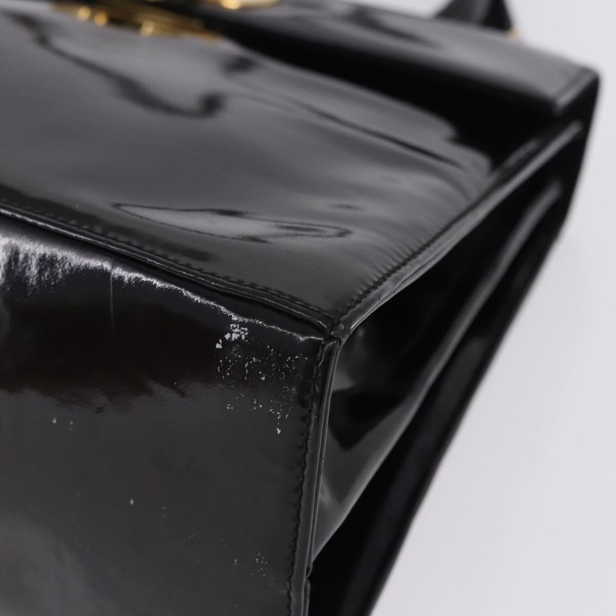 Salvatore Ferragamo Hand Bag Patent 2way Black Gold Tone Auth 196403