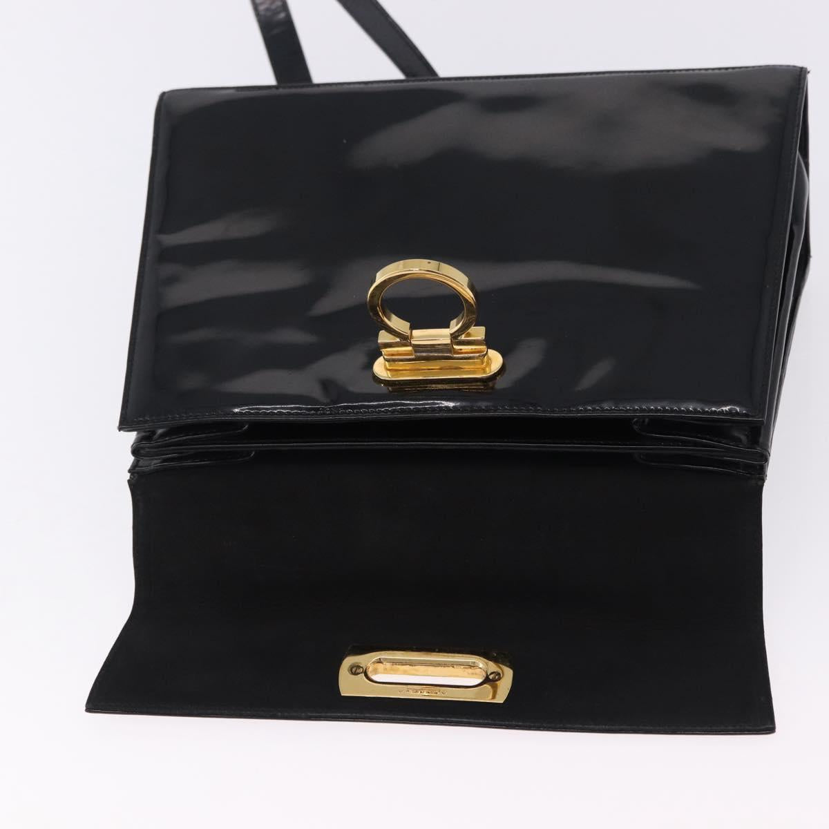 Salvatore Ferragamo Hand Bag Patent 2way Black Gold Tone Auth 196403