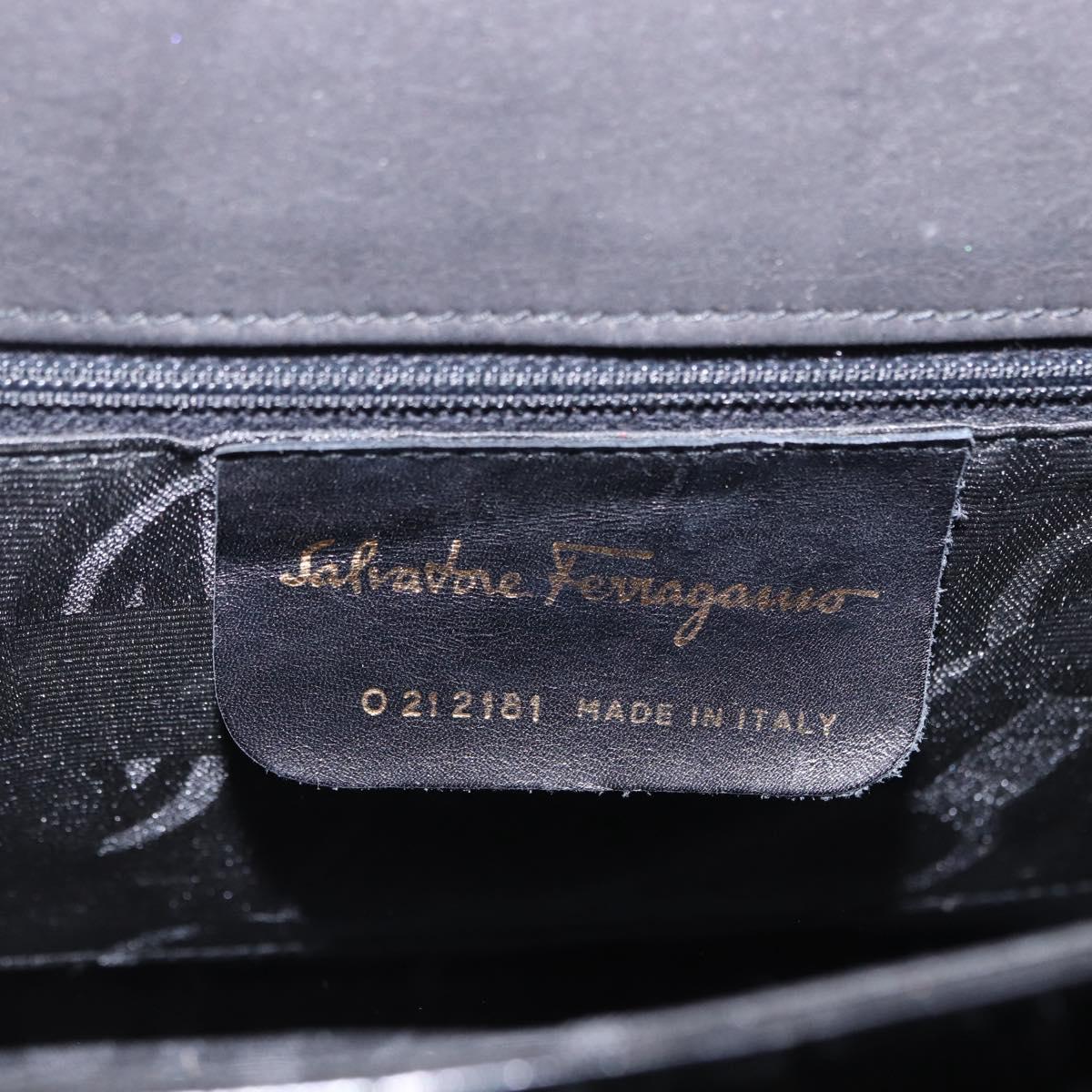 Salvatore Ferragamo Hand Bag Patent 2way Black Gold Tone Auth 196403