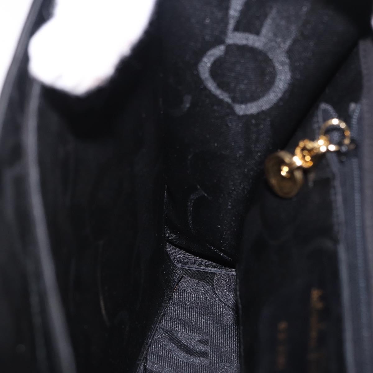 Salvatore Ferragamo Hand Bag Patent 2way Black Gold Tone Auth 196403