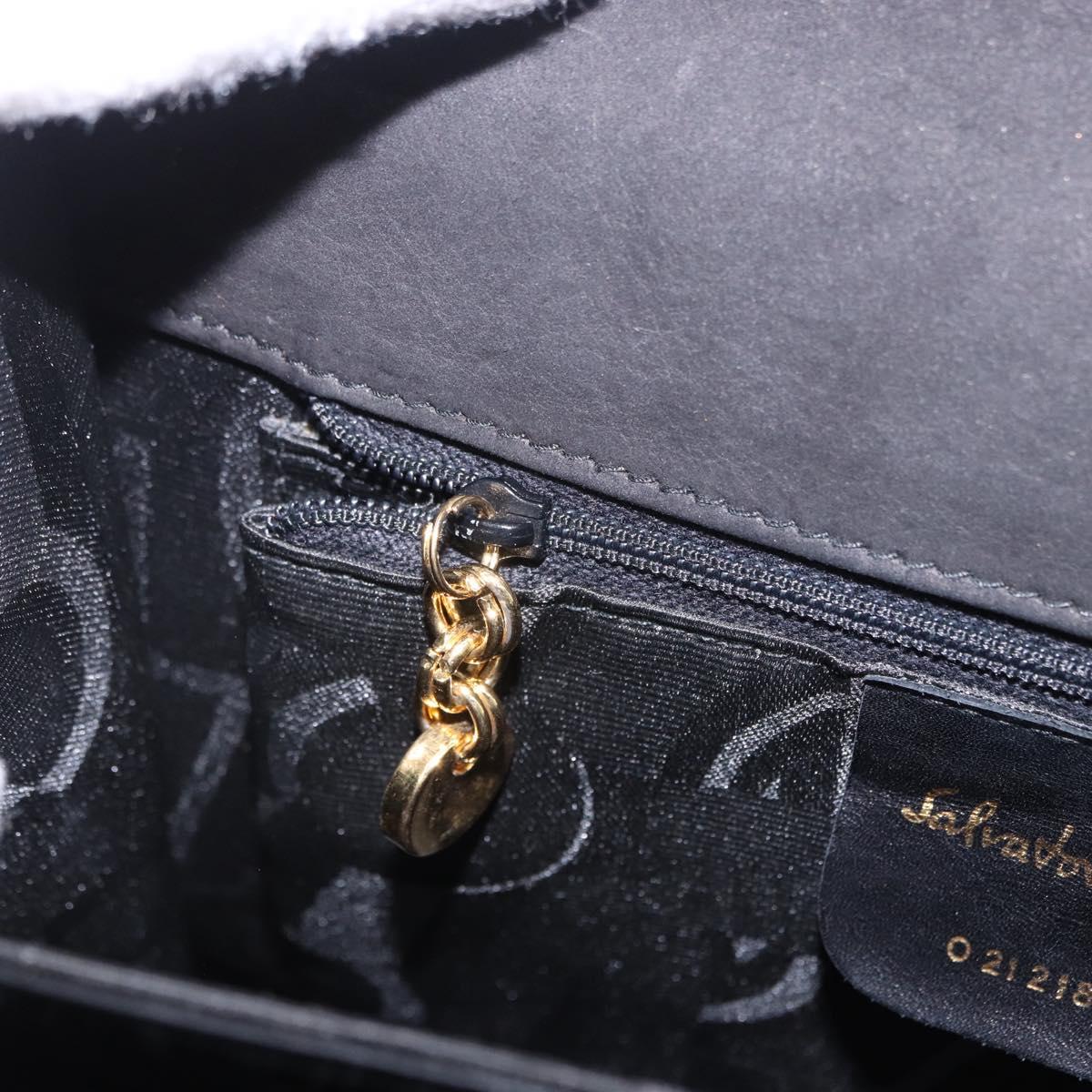 Salvatore Ferragamo Hand Bag Patent 2way Black Gold Tone Auth 196403