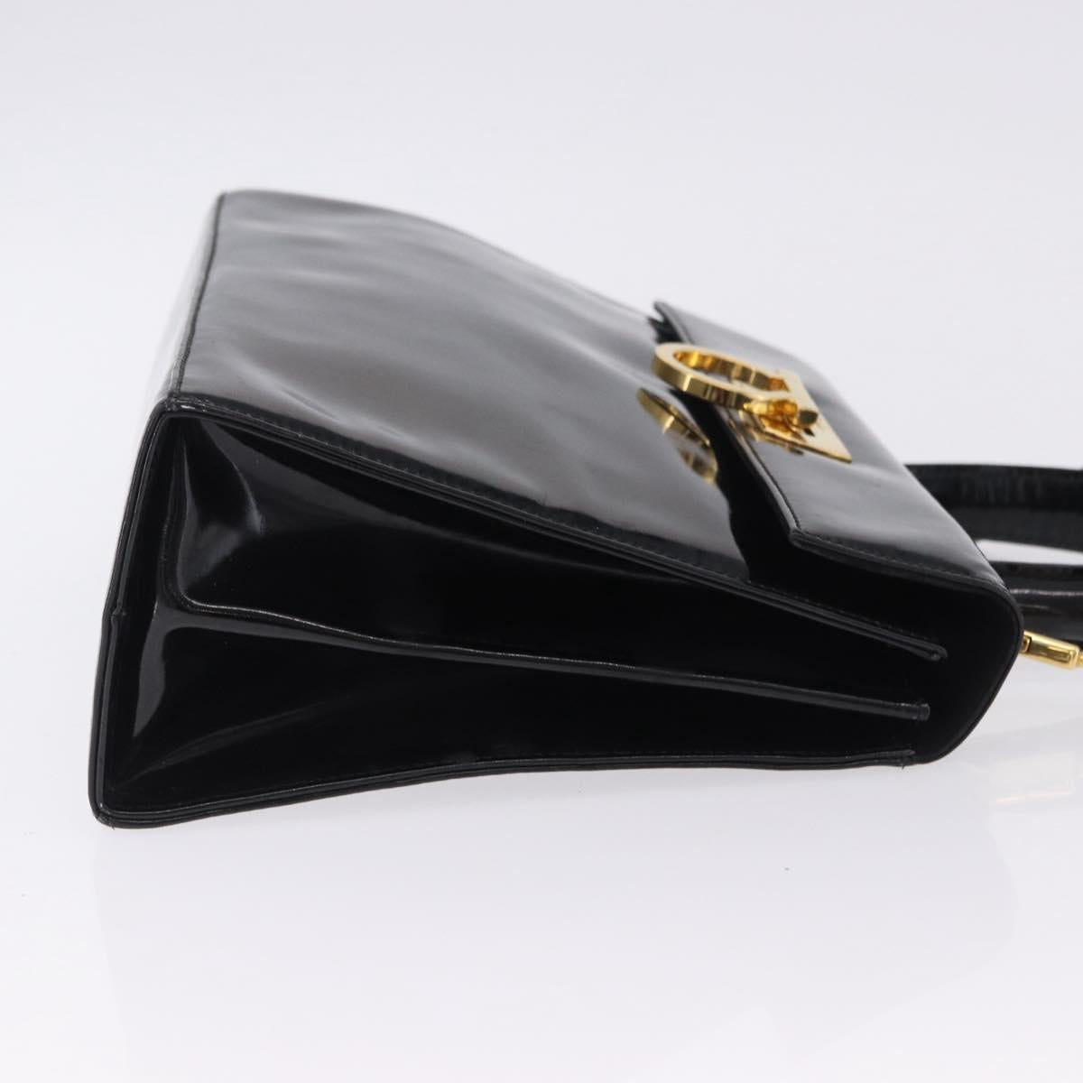 Salvatore Ferragamo Hand Bag Patent 2way Black Gold Tone Auth 196403