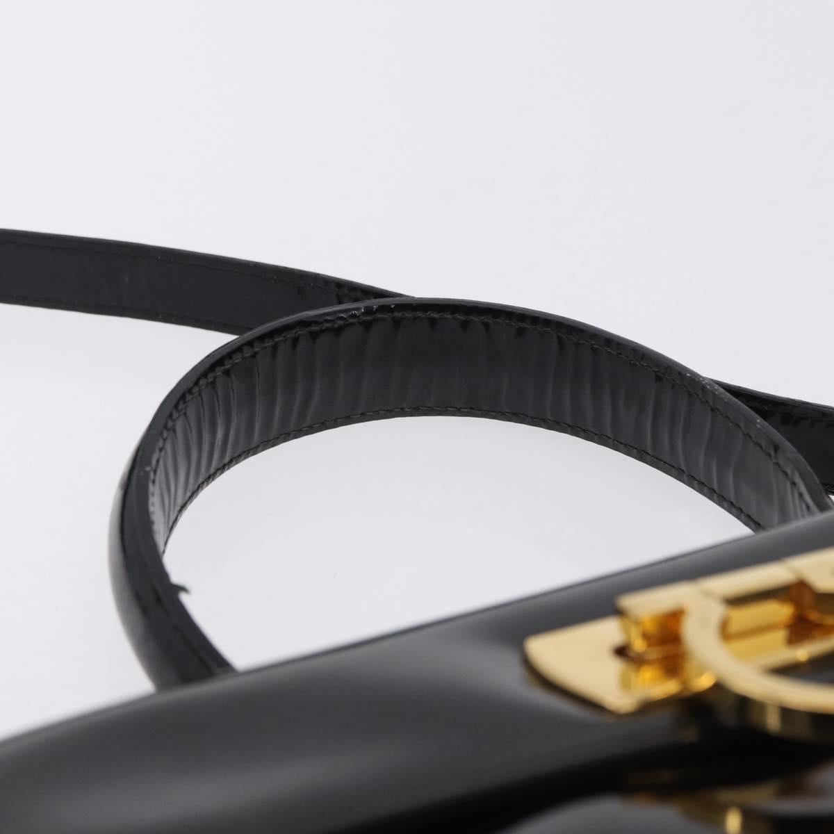 Salvatore Ferragamo Hand Bag Patent 2way Black Gold Tone Auth 196403
