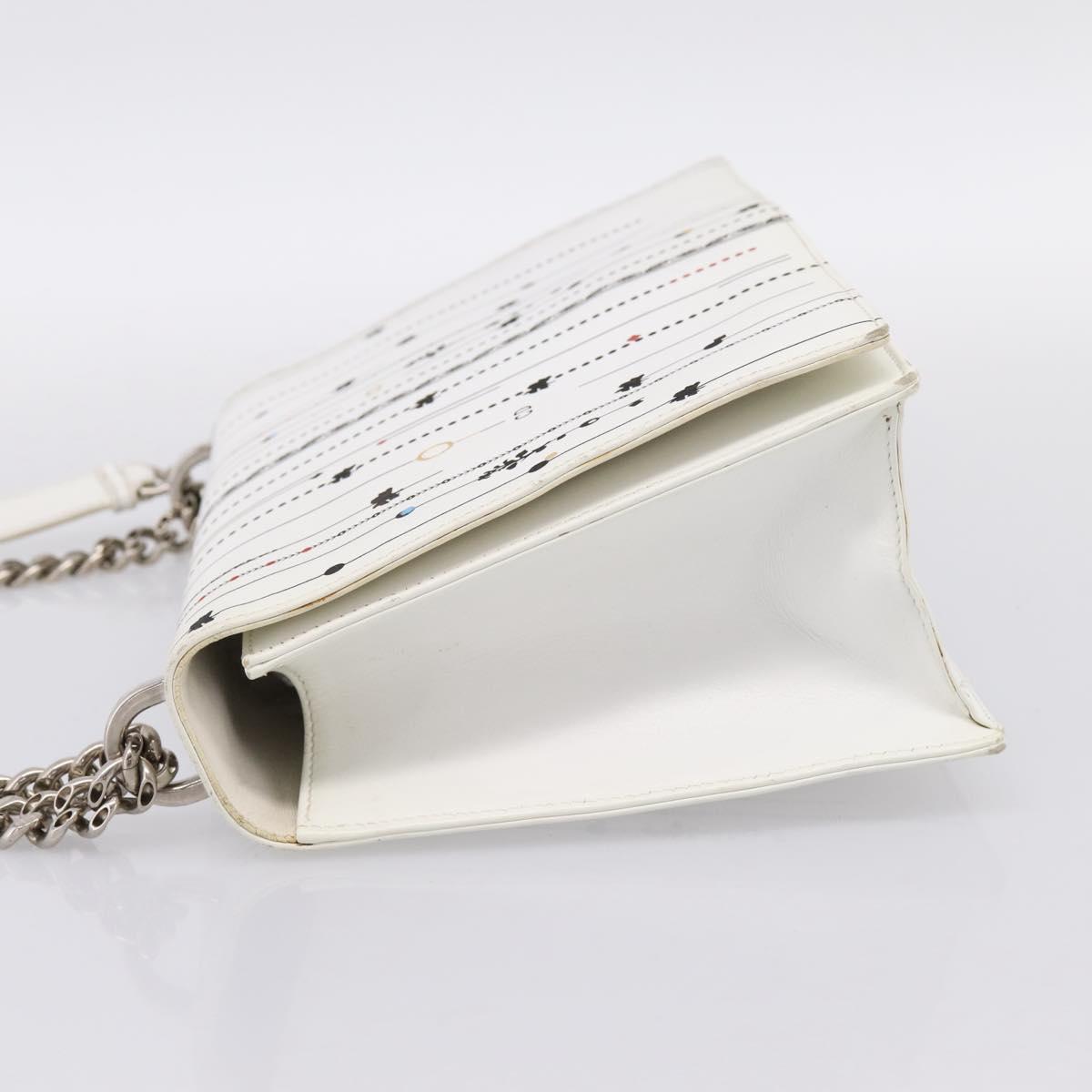 Christian Dior Diorama Chain Shoulder Bag Leather White Silver Auth 196404A