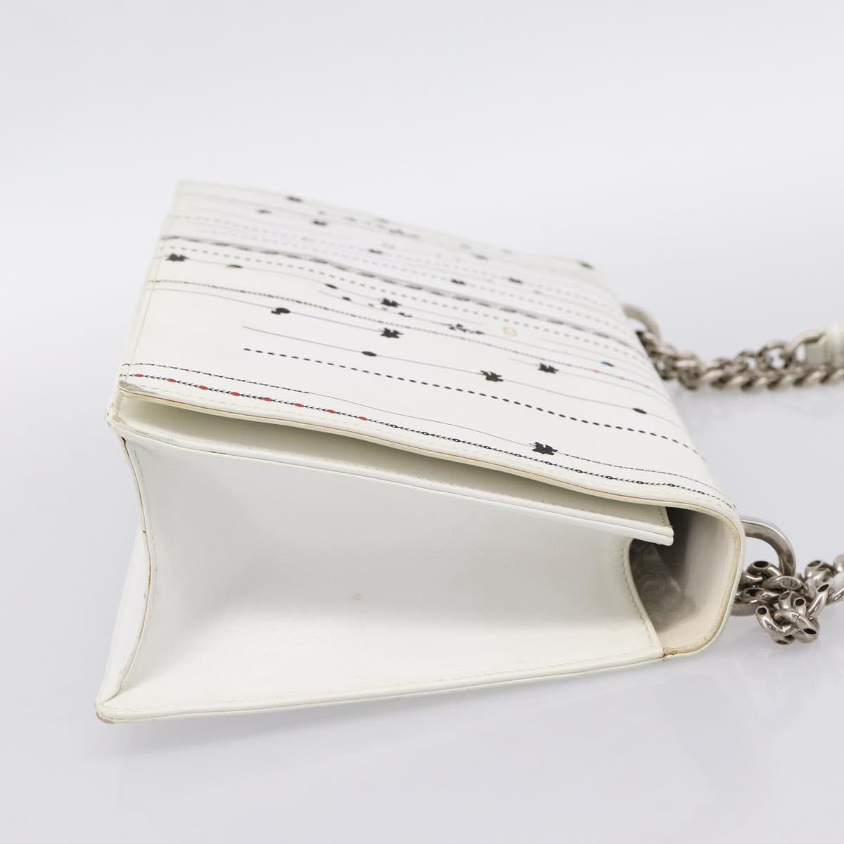 Christian Dior Diorama Chain Shoulder Bag Leather White Silver Auth 196404A