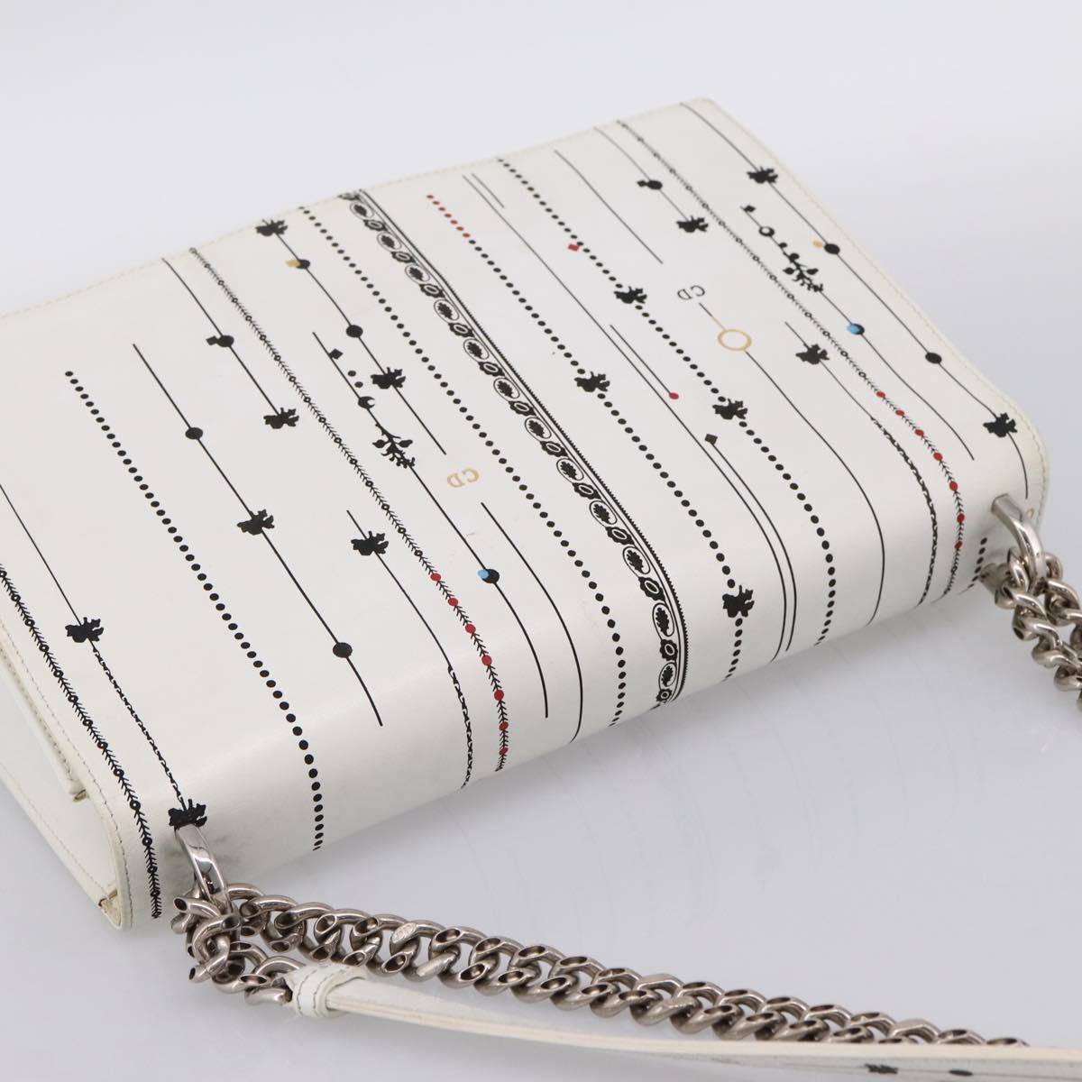 Christian Dior Diorama Chain Shoulder Bag Leather White Silver Auth 196404A