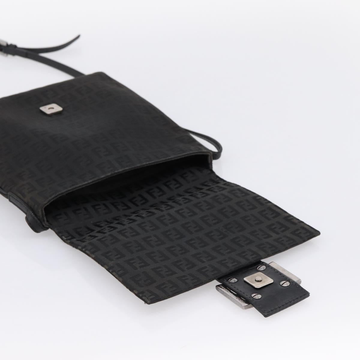 FENDI Zucchino Canvas Mamma Baguette Shoulder Bag Black 8BT075 Auth 196407A