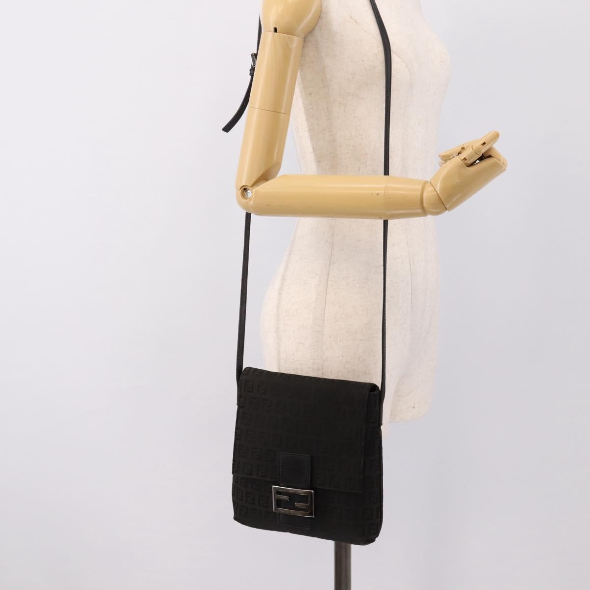 FENDI Zucchino Canvas Mamma Baguette Shoulder Bag Black 8BT075 Auth 196407A