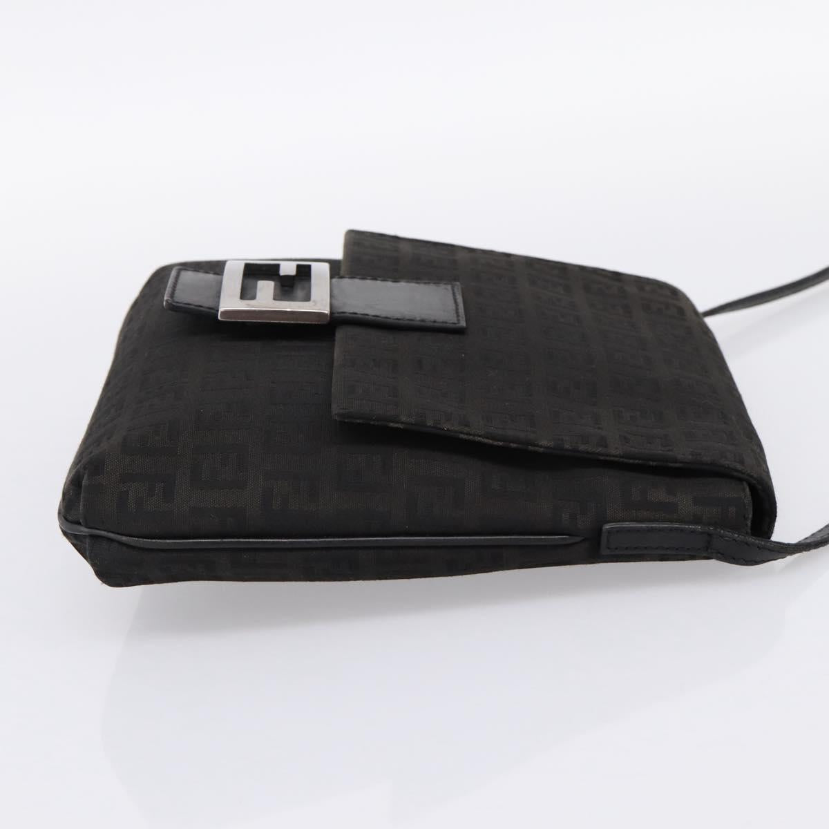 FENDI Zucchino Canvas Mamma Baguette Shoulder Bag Black 8BT075 Auth 196407A