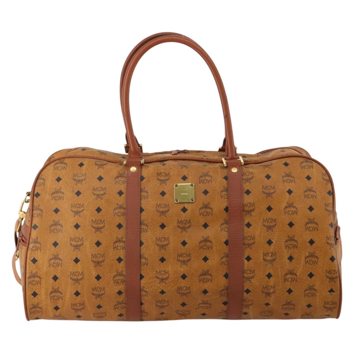 MCM Logogram Vicetos Boston Bag PVC Leather 2way Brown Gold Auth 196410