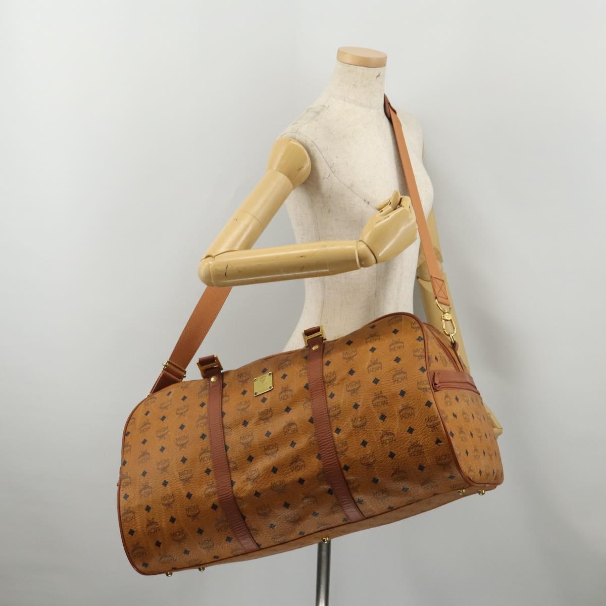 MCM Logogram Vicetos Boston Bag PVC Leather 2way Brown Gold Auth 196410
