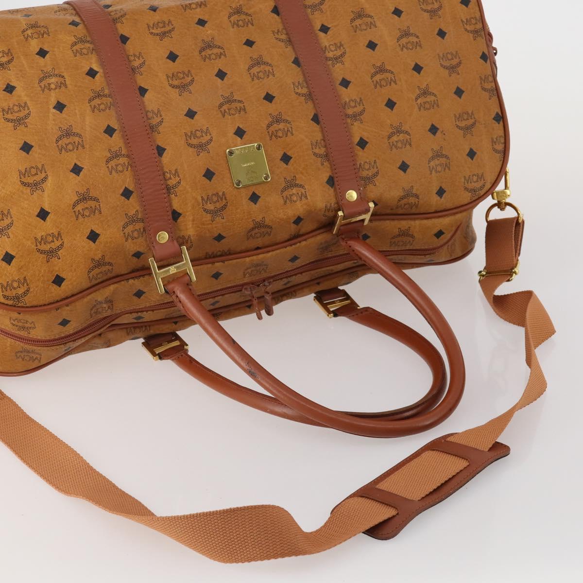 MCM Logogram Vicetos Boston Bag PVC Leather 2way Brown Gold Auth 196410