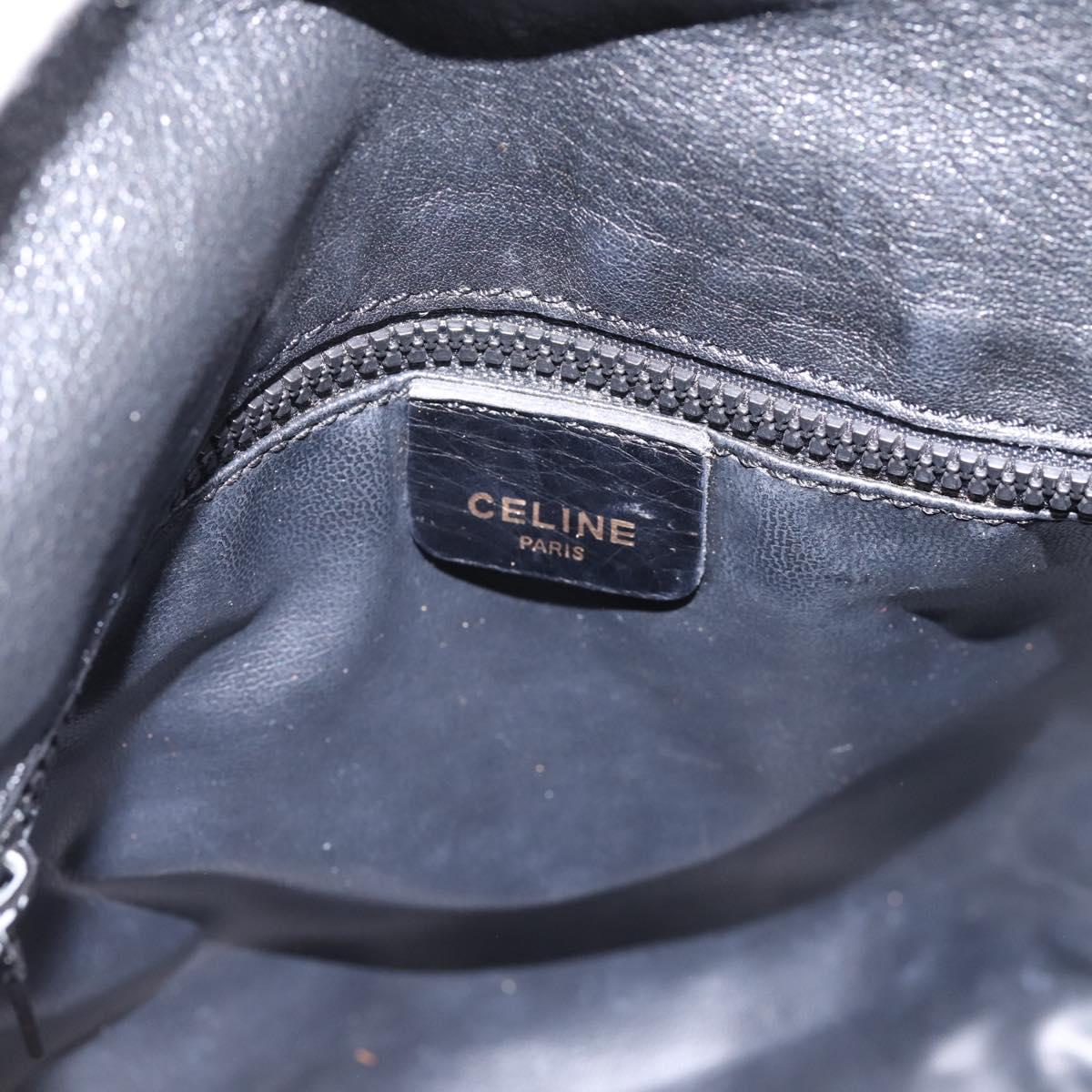 CELINE Shoulder Bag Leather Black Gold Tone Auth 196412