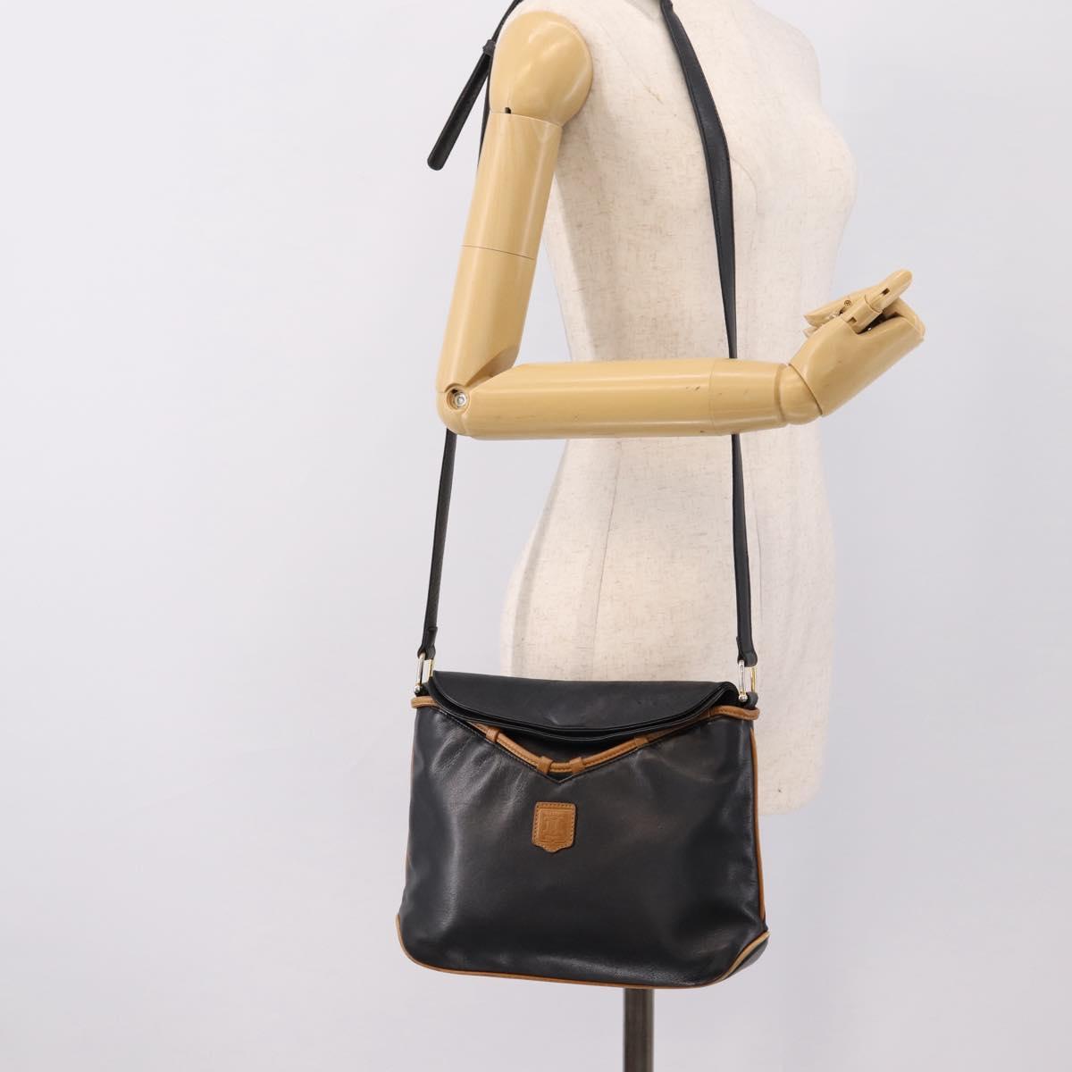 CELINE Shoulder Bag Leather Black Gold Tone Auth 196412