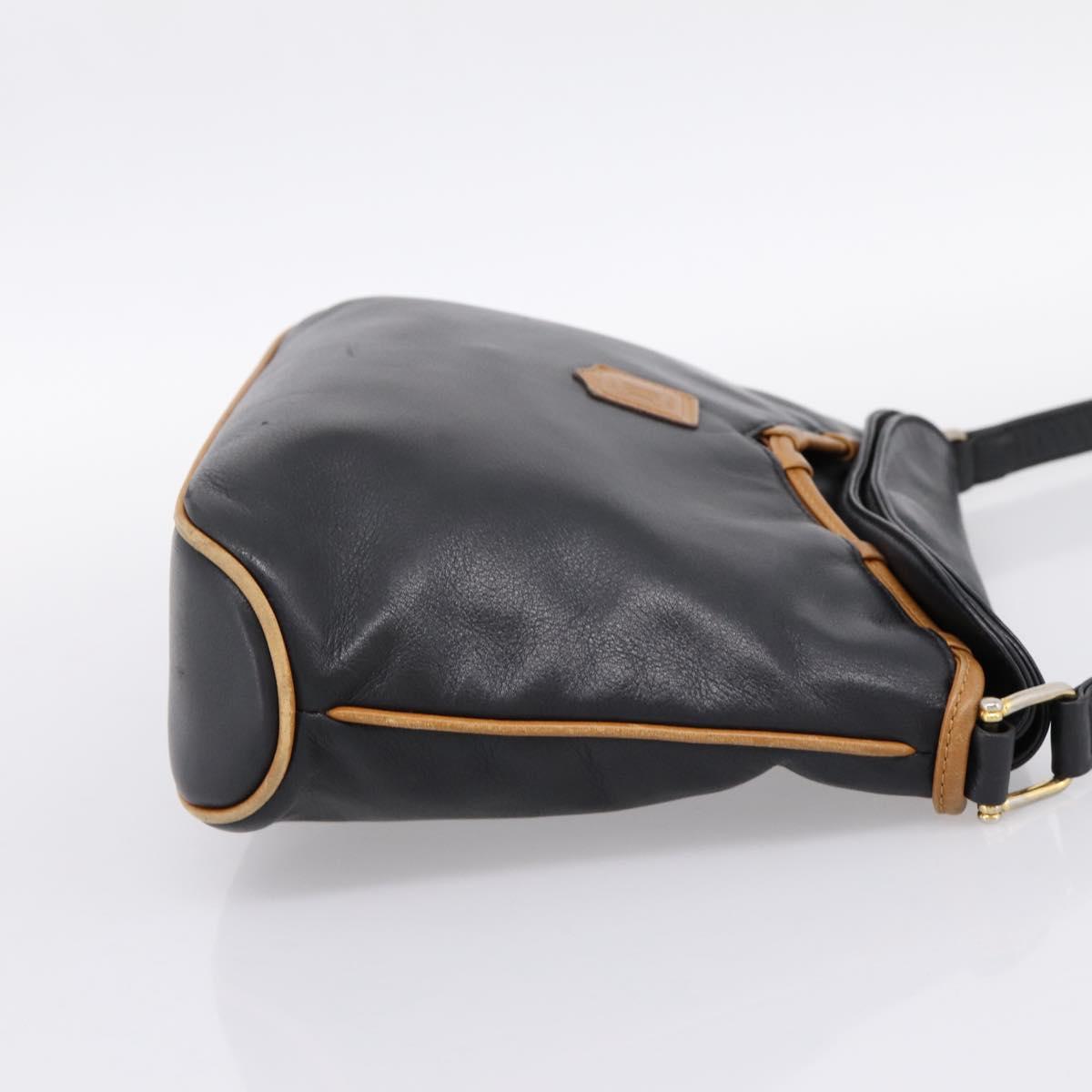 CELINE Shoulder Bag Leather Black Gold Tone Auth 196412