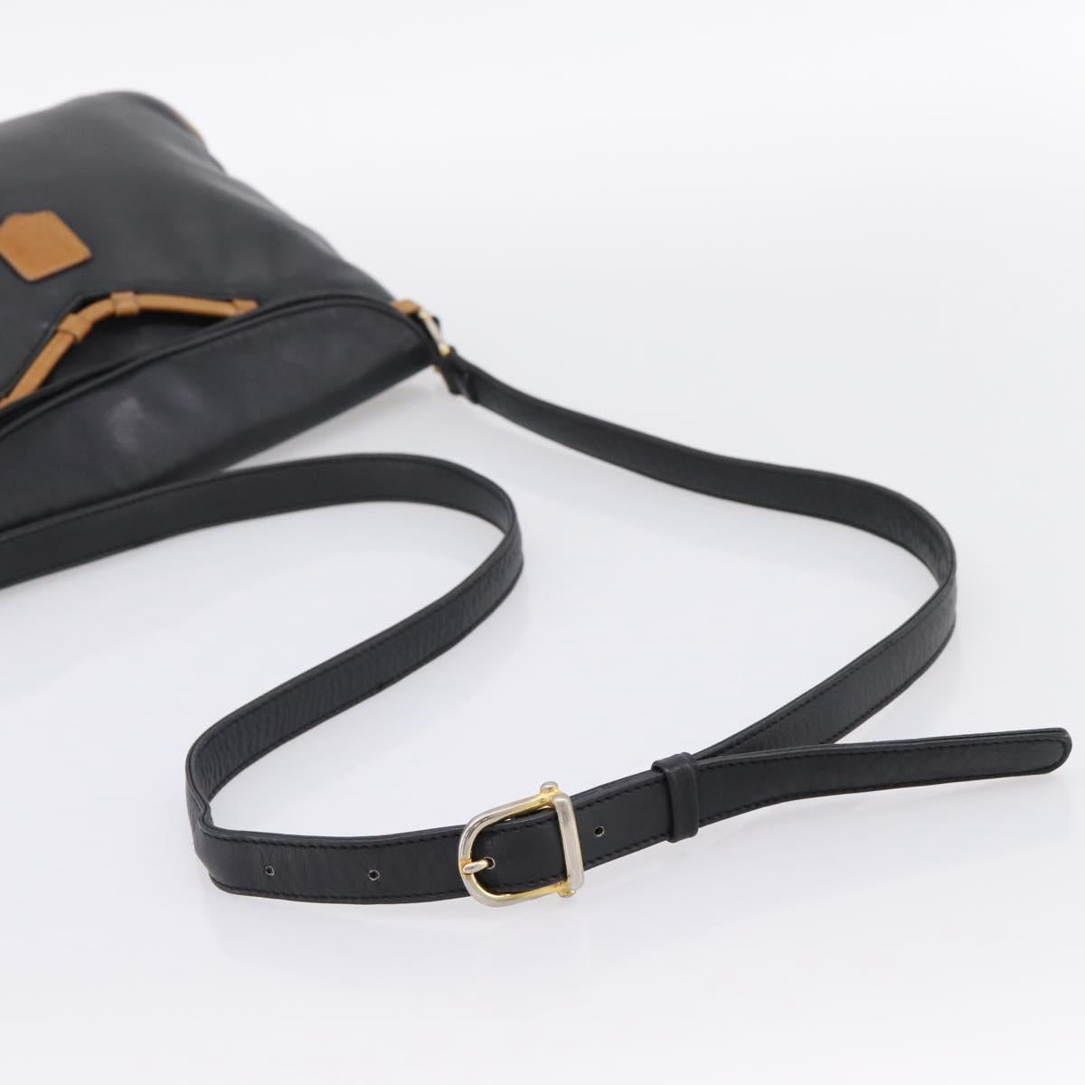 CELINE Shoulder Bag Leather Black Gold Tone Auth 196412
