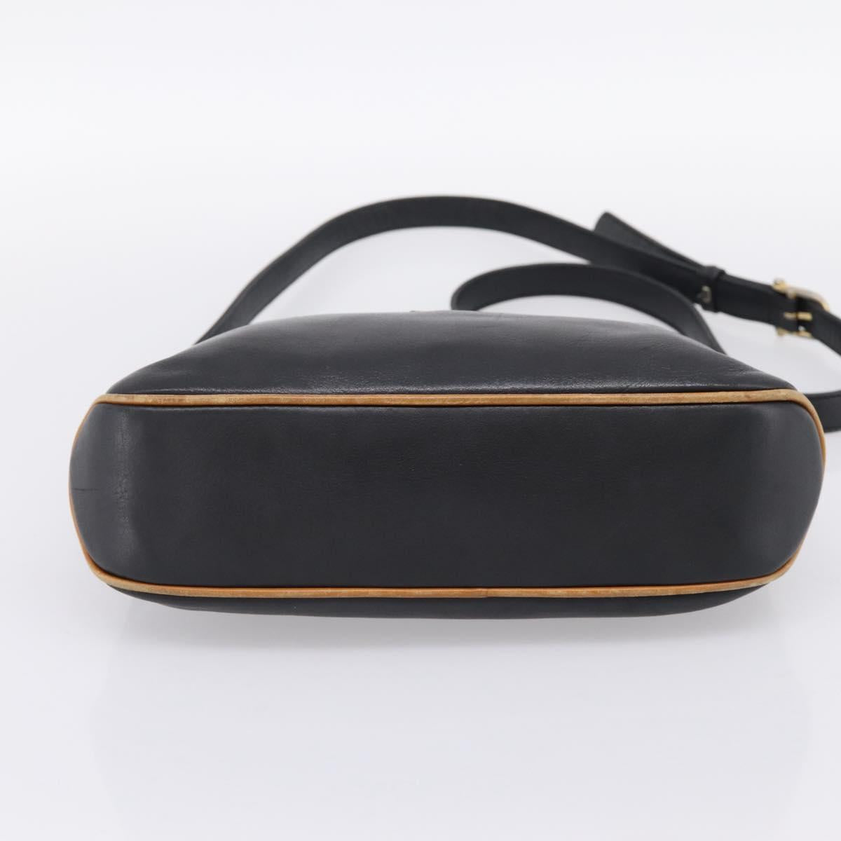 CELINE Shoulder Bag Leather Black Gold Tone Auth 196412