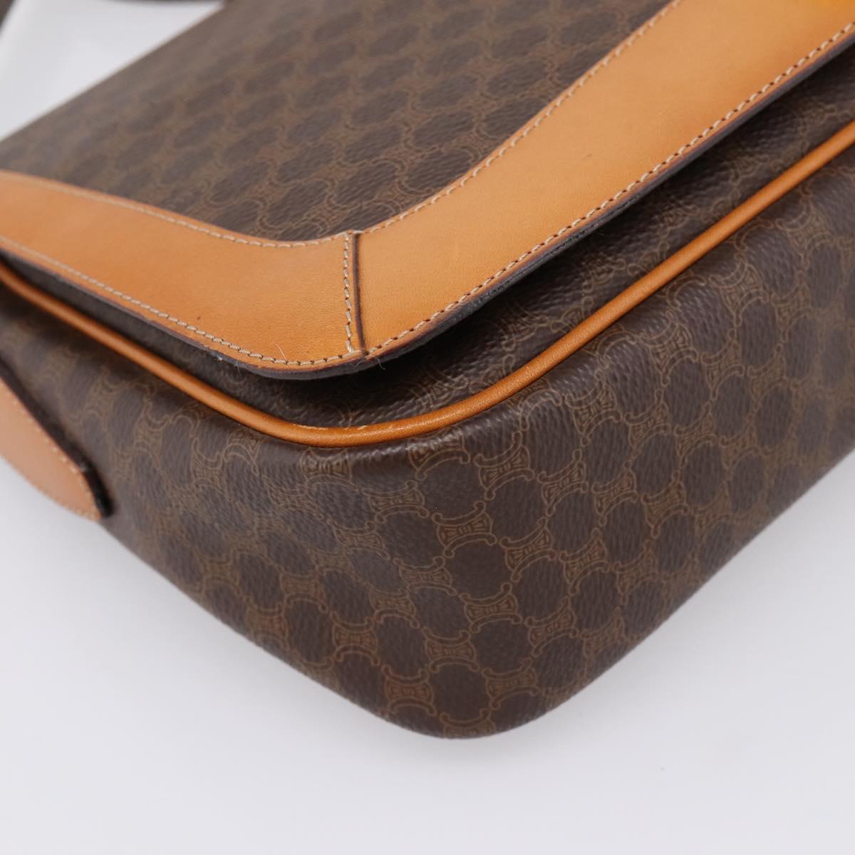 CELINE Macadam Shoulder Bag PVC Leather Brown Gold Tone Auth 196413