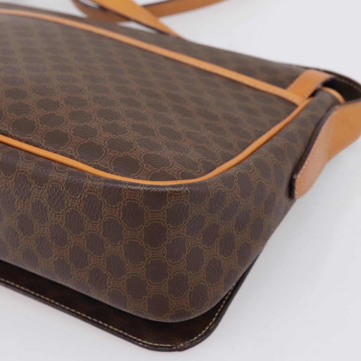 CELINE Macadam Shoulder Bag PVC Leather Brown Gold Tone Auth 196413