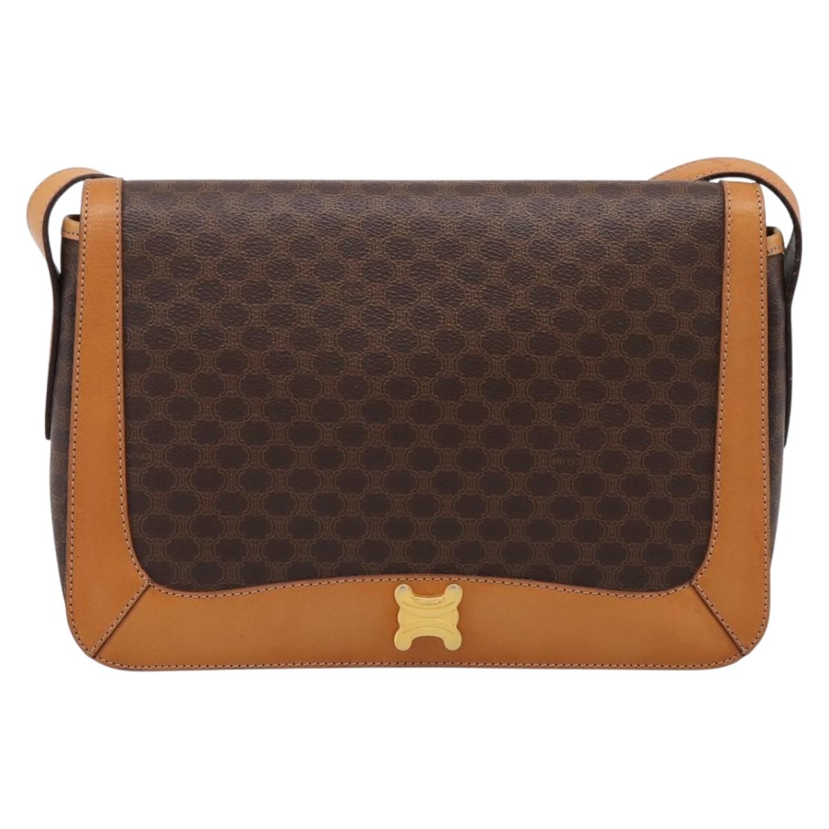 CELINE Macadam Shoulder Bag PVC Leather Brown Gold Tone Auth 196413