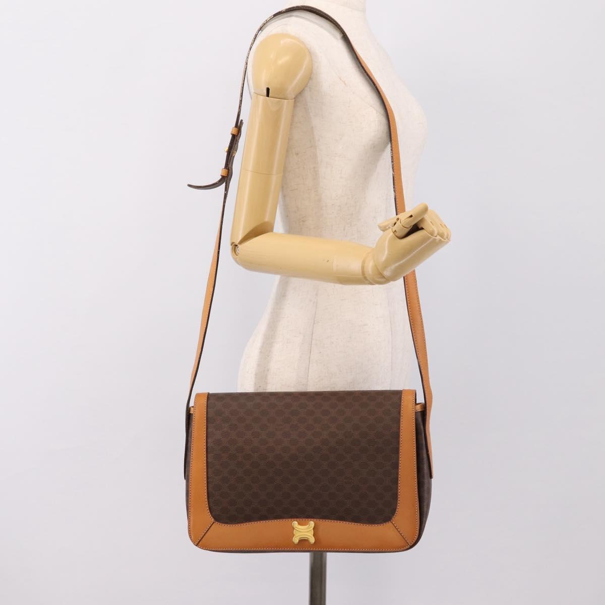 CELINE Macadam Shoulder Bag PVC Leather Brown Gold Tone Auth 196413