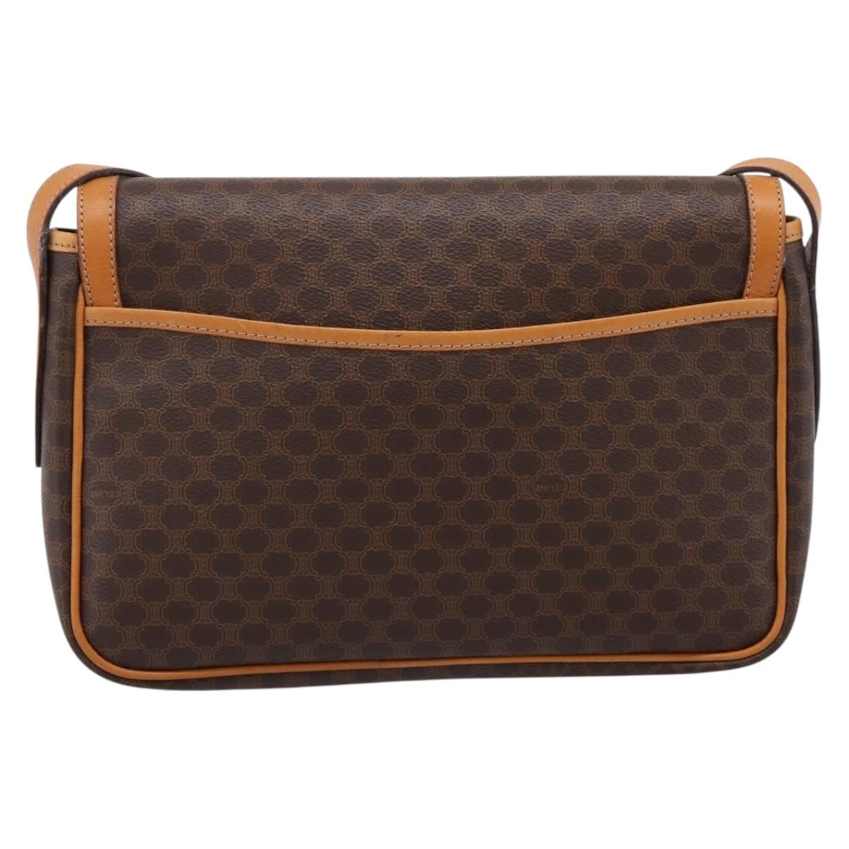 CELINE Macadam Shoulder Bag PVC Leather Brown Gold Tone Auth 196413
