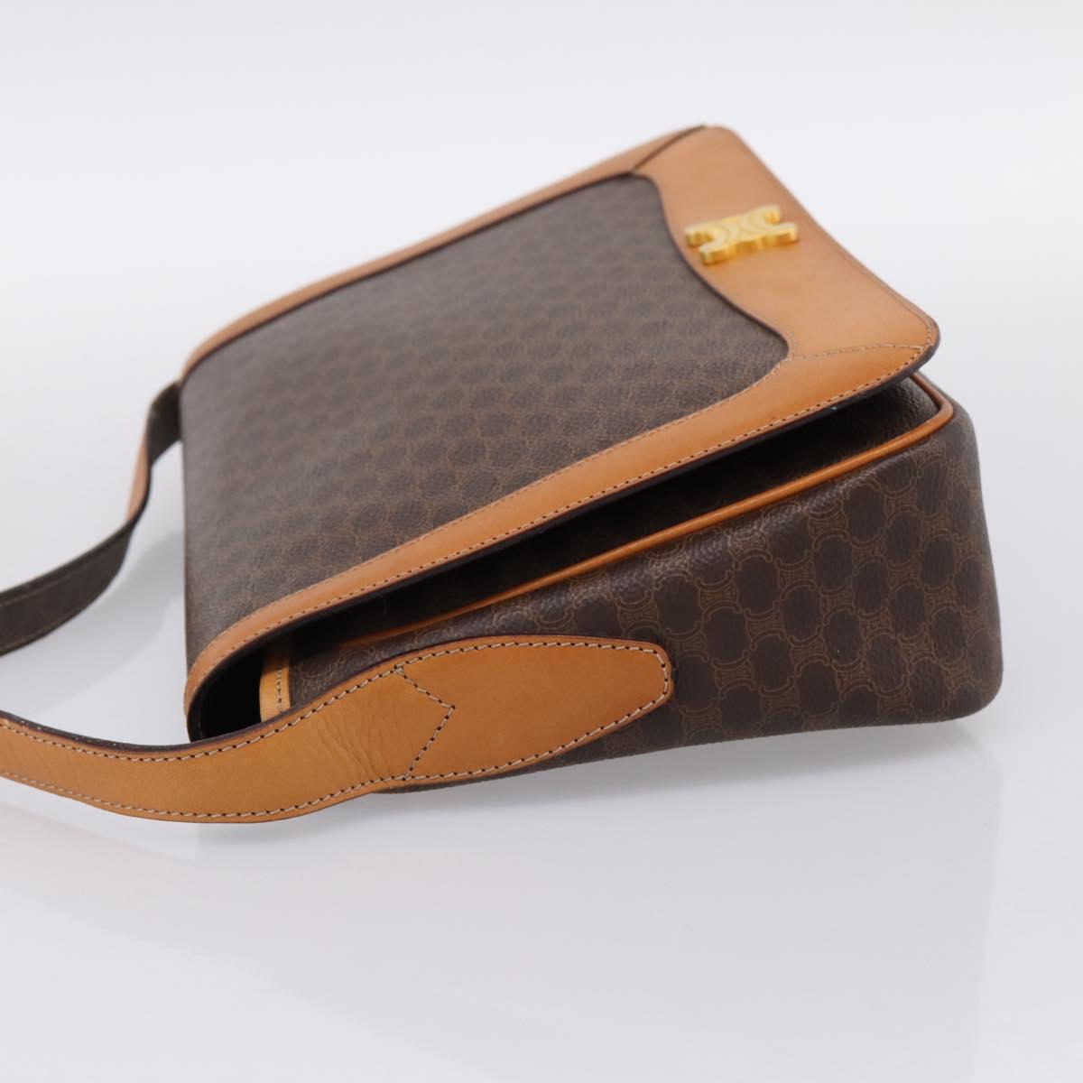 CELINE Macadam Shoulder Bag PVC Leather Brown Gold Tone Auth 196413