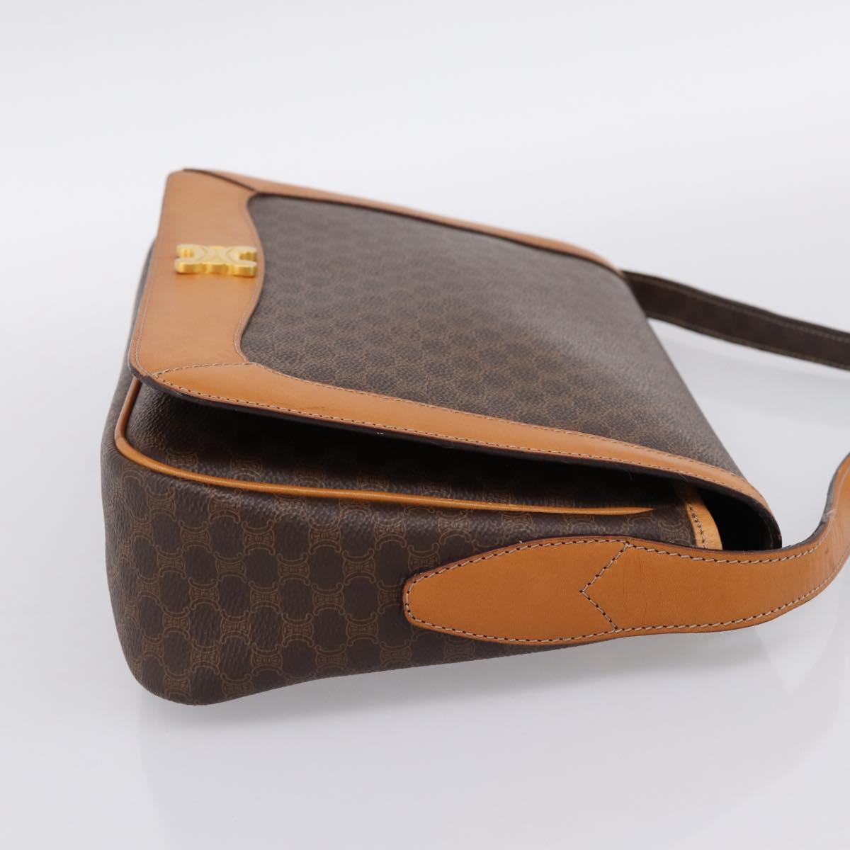 CELINE Macadam Shoulder Bag PVC Leather Brown Gold Tone Auth 196413