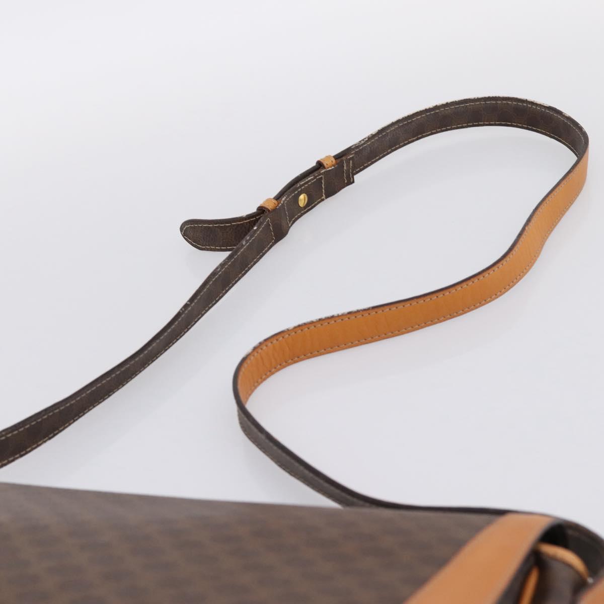 CELINE Macadam Shoulder Bag PVC Leather Brown Gold Tone Auth 196413