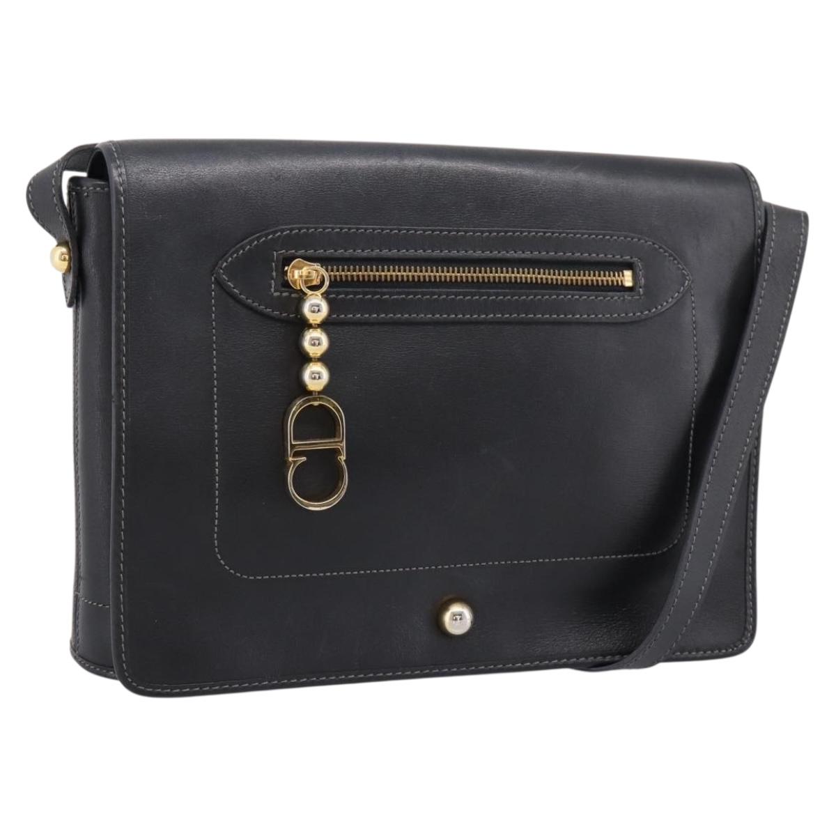 Christian Dior Shoulder Bag Leather Black Gold Tone Auth 196415