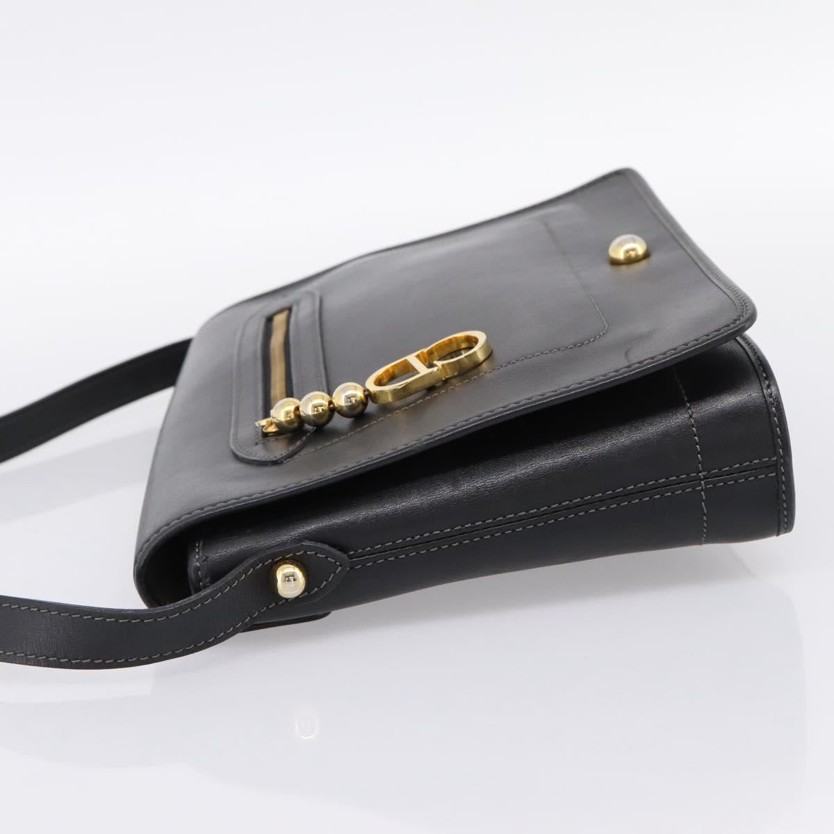 Christian Dior Shoulder Bag Leather Black Gold Tone Auth 196415