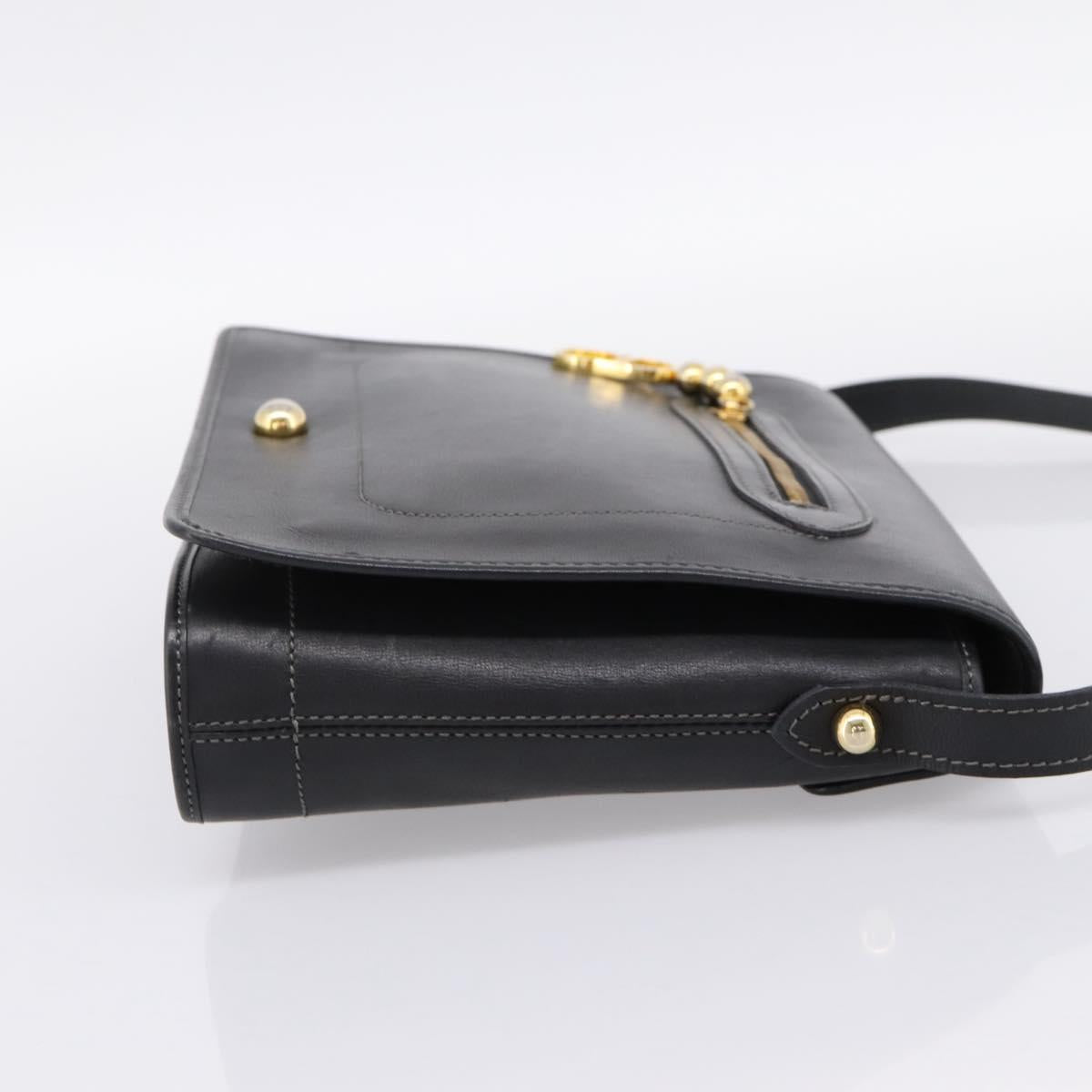 Christian Dior Shoulder Bag Leather Black Gold Tone Auth 196415
