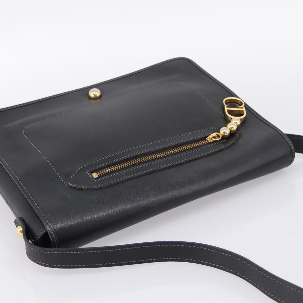 Christian Dior Shoulder Bag Leather Black Gold Tone Auth 196415