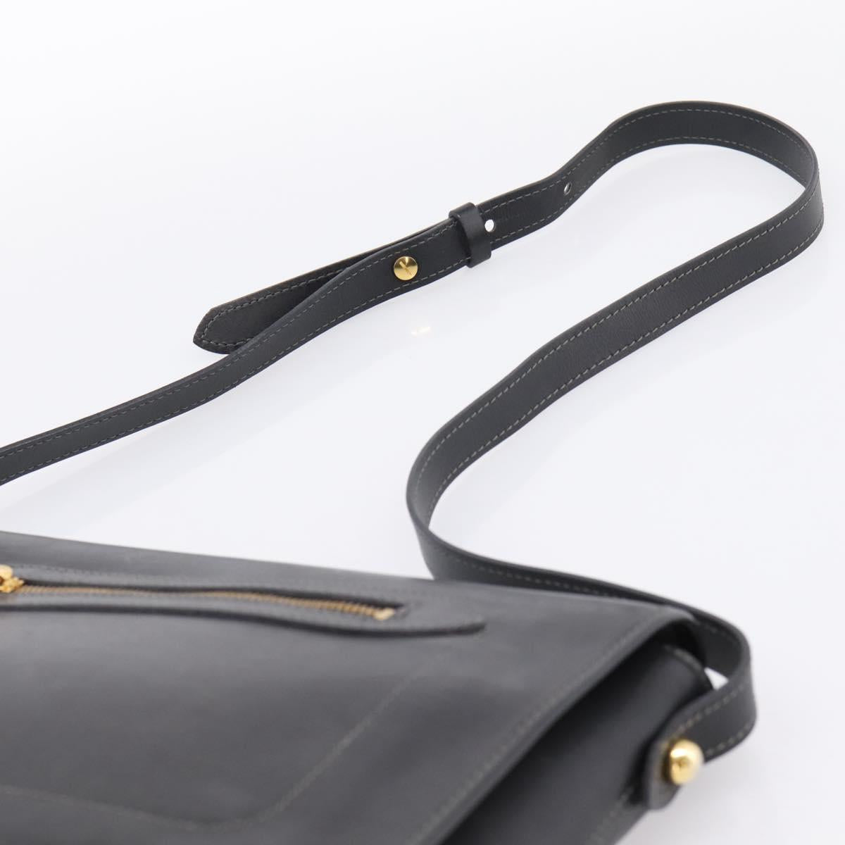 Christian Dior Shoulder Bag Leather Black Gold Tone Auth 196415
