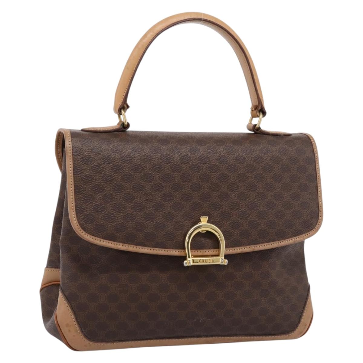 CELINE Macadam Hand Bag PVC Leather Brown Gold Tone Auth 196416