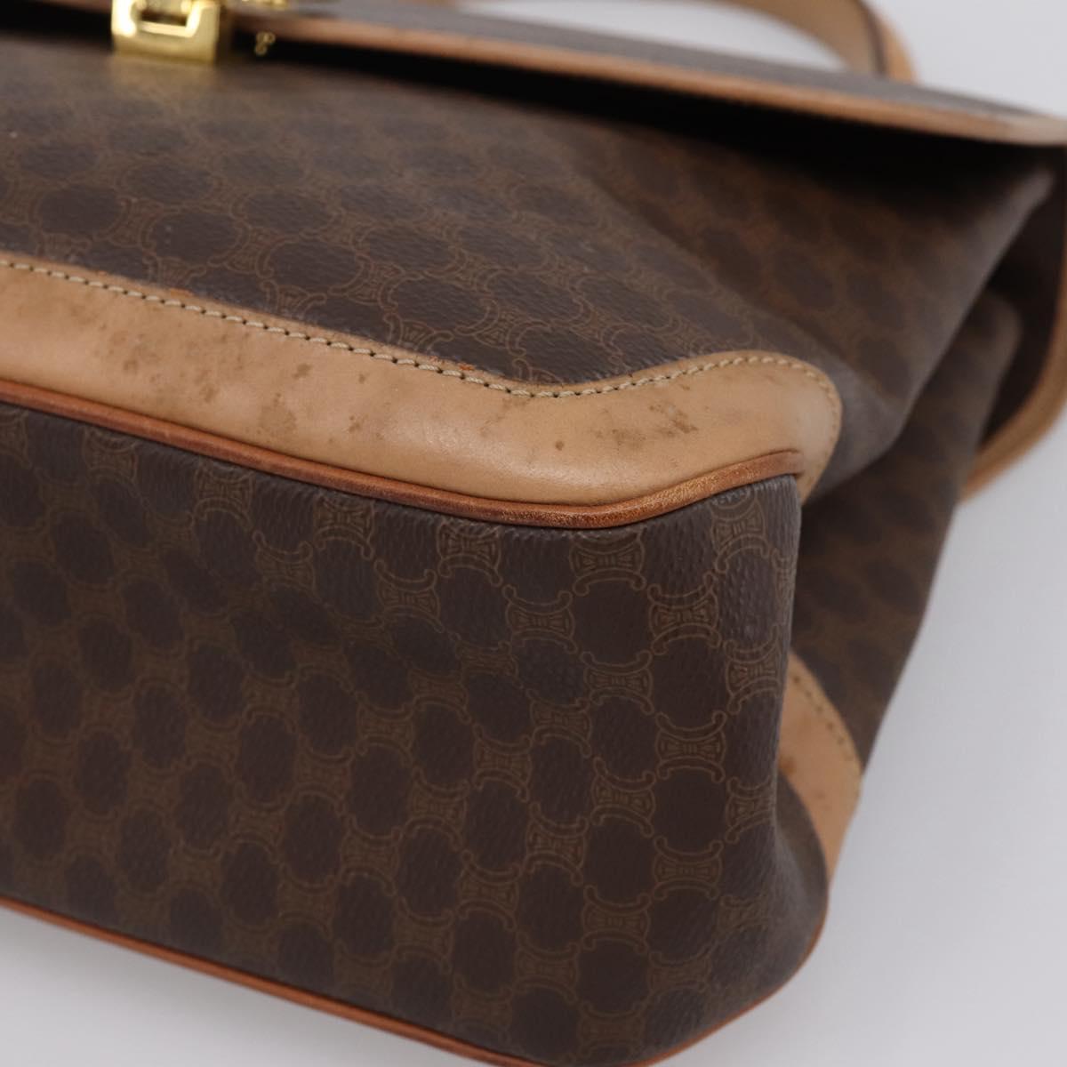 CELINE Macadam Hand Bag PVC Leather Brown Gold Tone Auth 196416