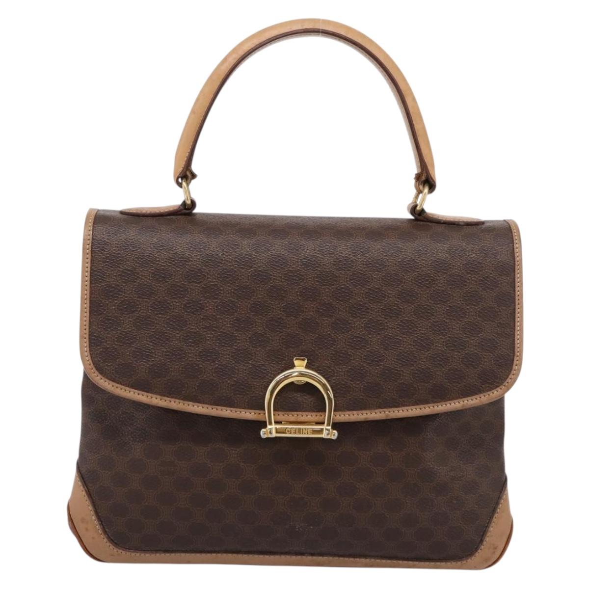 CELINE Macadam Hand Bag PVC Leather Brown Gold Tone Auth 196416