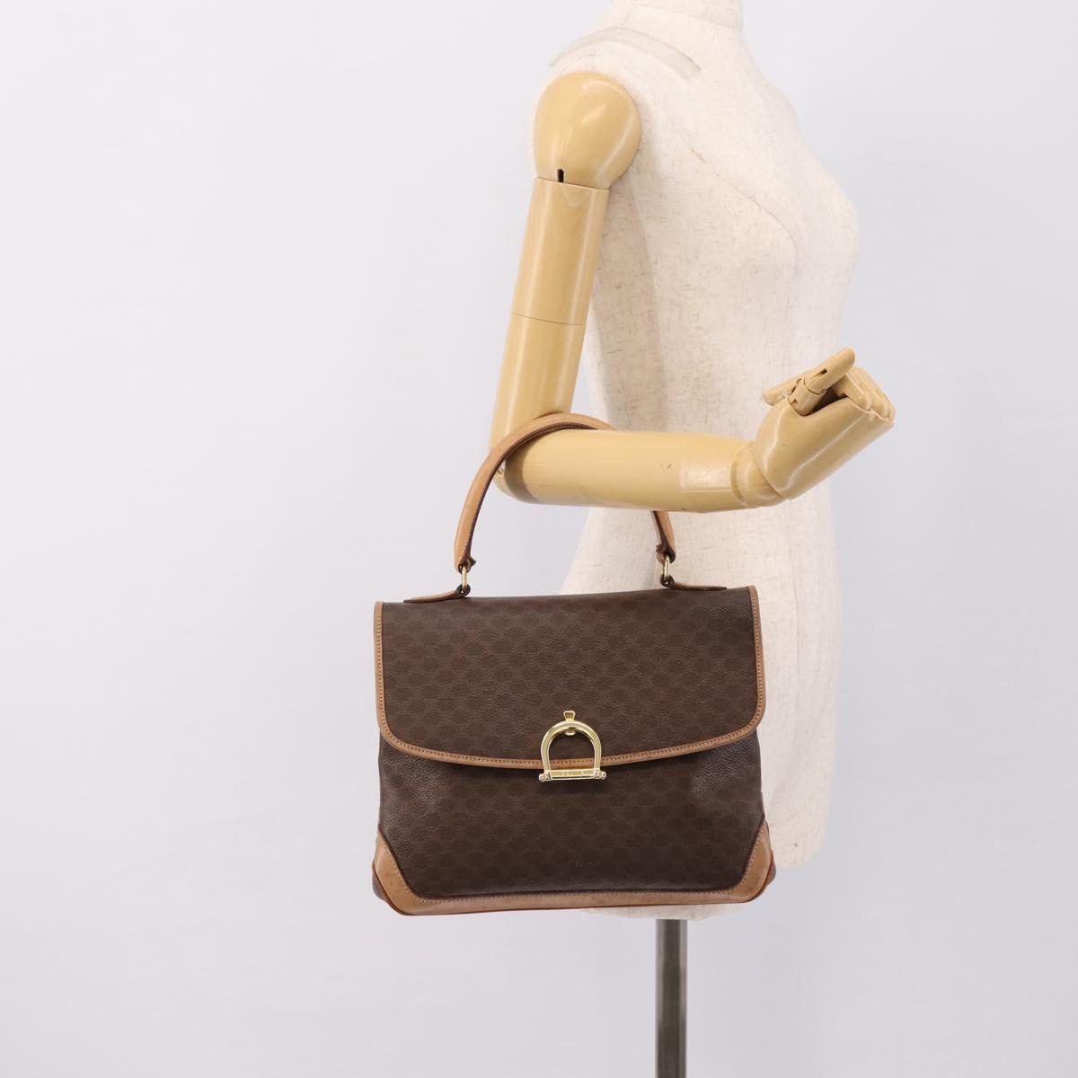 CELINE Macadam Hand Bag PVC Leather Brown Gold Tone Auth 196416