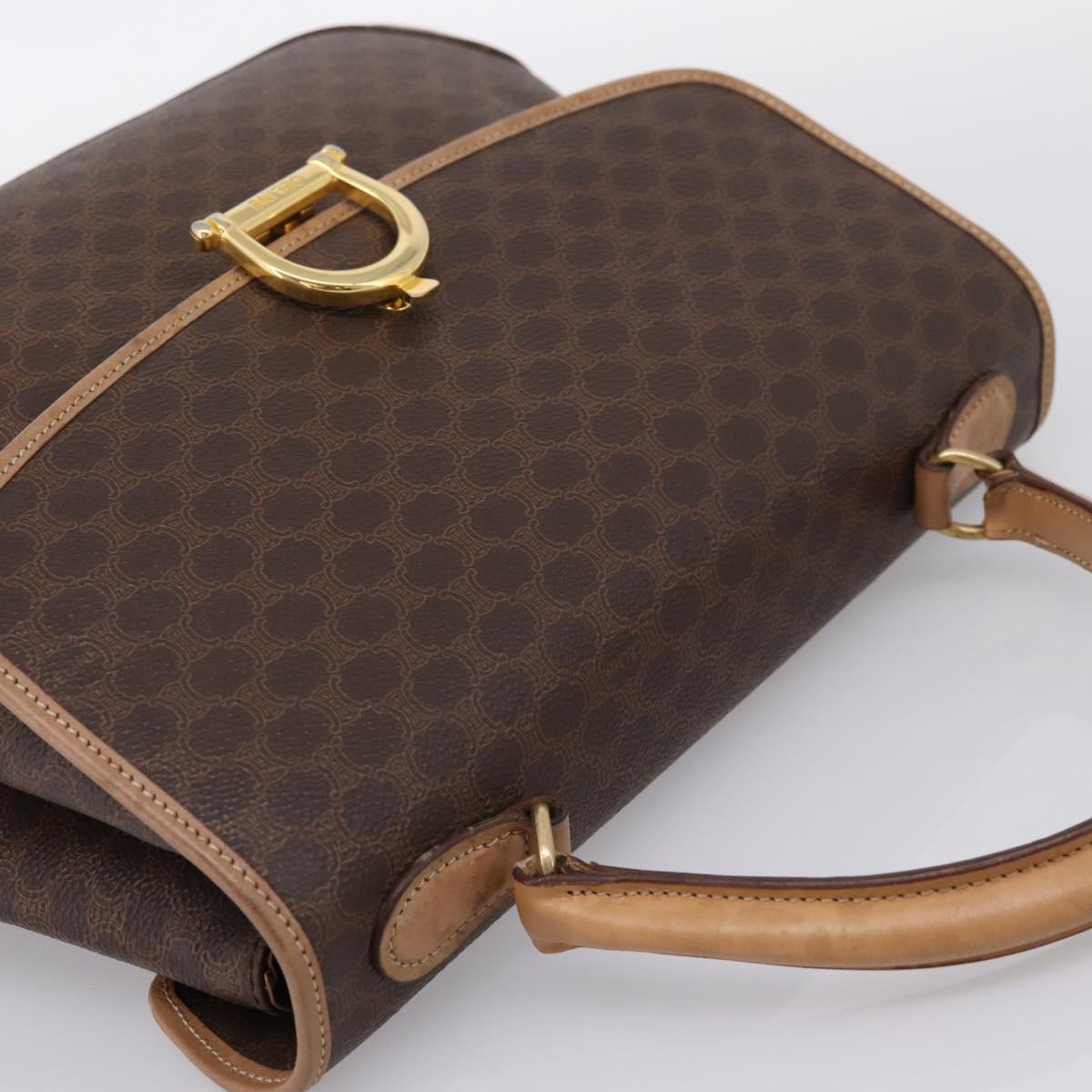 CELINE Macadam Hand Bag PVC Leather Brown Gold Tone Auth 196416