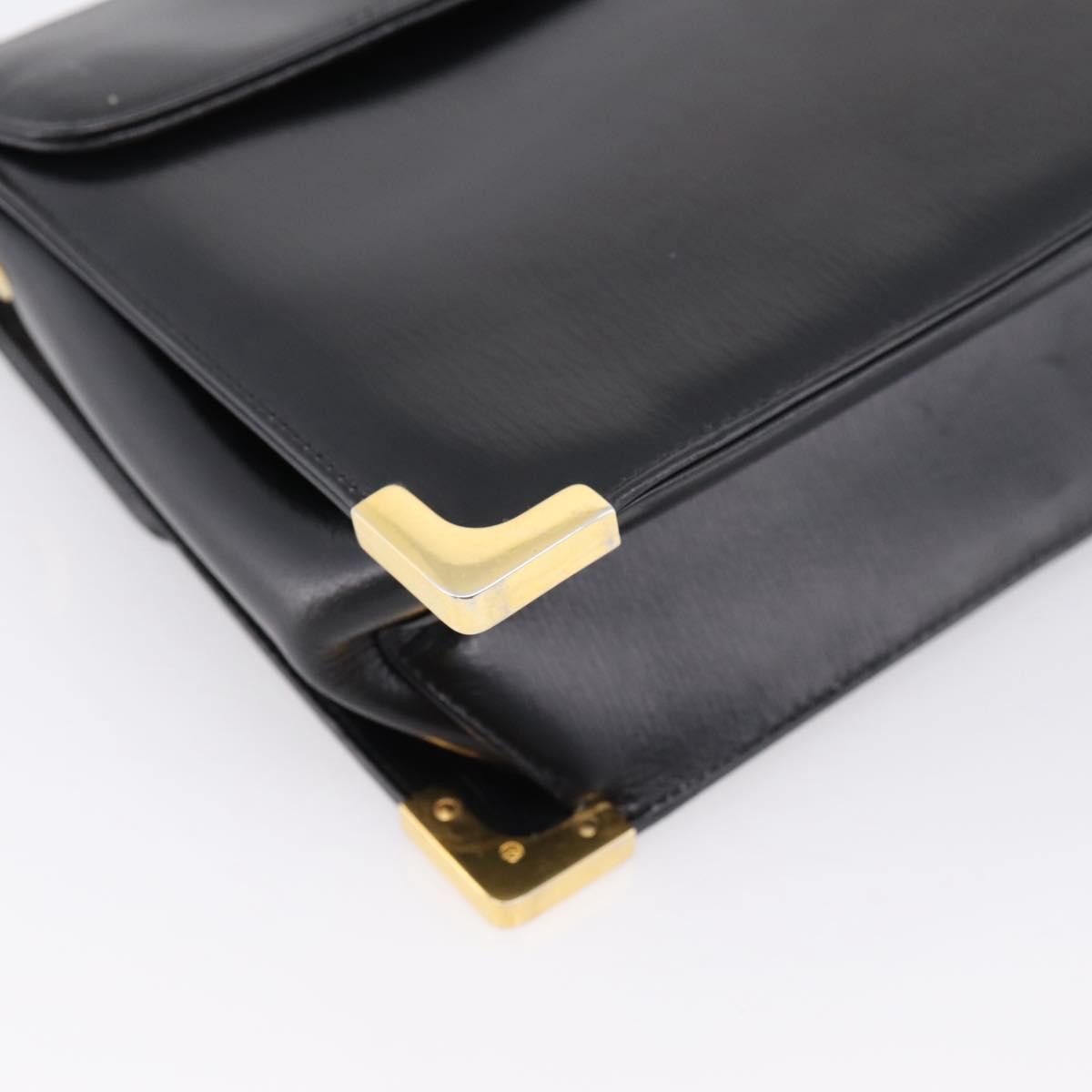 Christian Dior Shoulder Bag Leather Calf Skin Black Gold Tone Auth 196419A